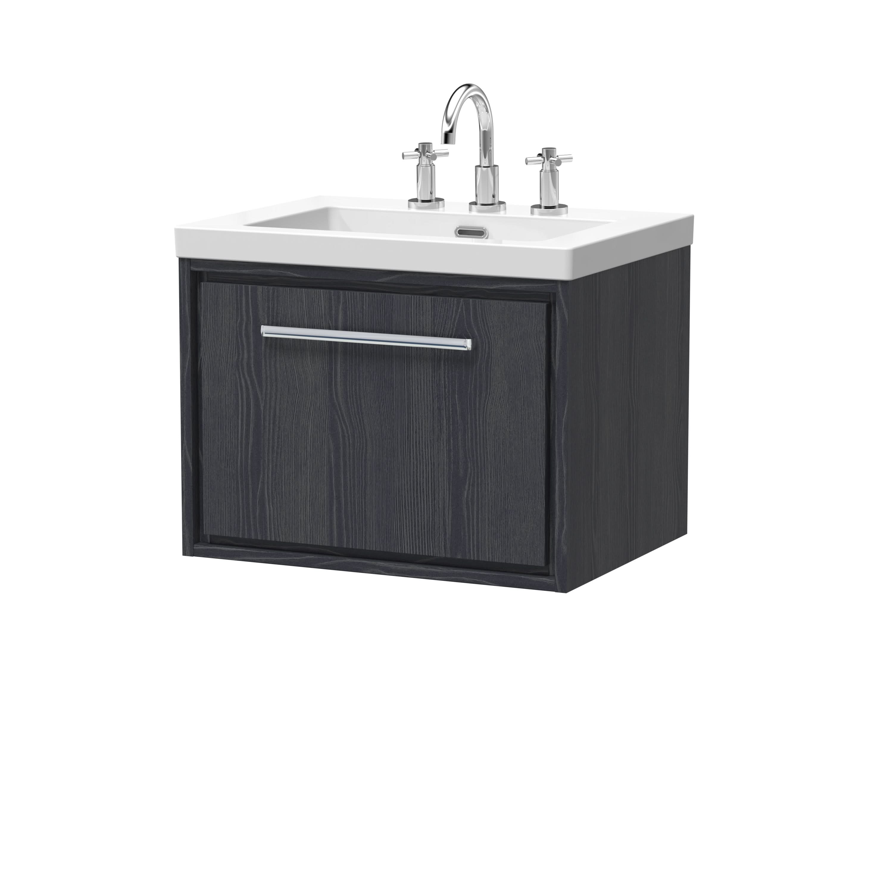 Hudson Reed Lille Wall Hung Vanity Unit with 3 Tap Hole Basin, Durable Modern Bathroom Furniture, Compact Bathroom Sink Vanity Unit in Premium Gloss White Finish, 600mm