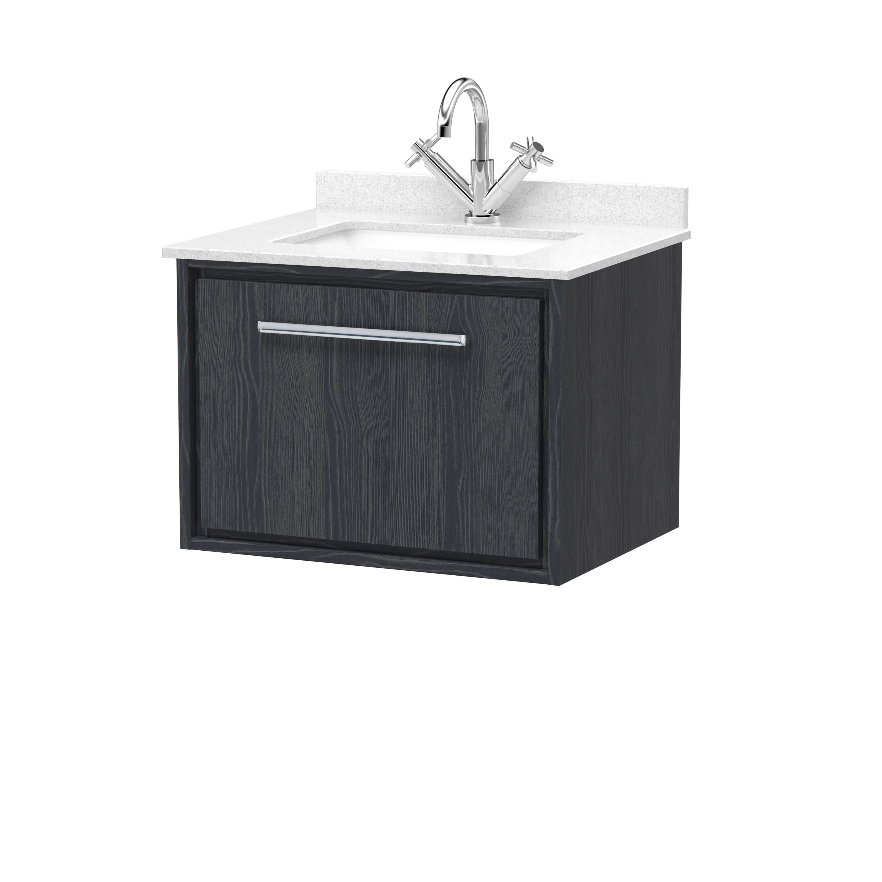 Hudson Reed Lille Wall Hung Vanity Unit with Basin and Marble Worktop, Durable Bathroom Furnitures, Compact Sink Vanity Unit for Modern UK Bathrooms, 600mm