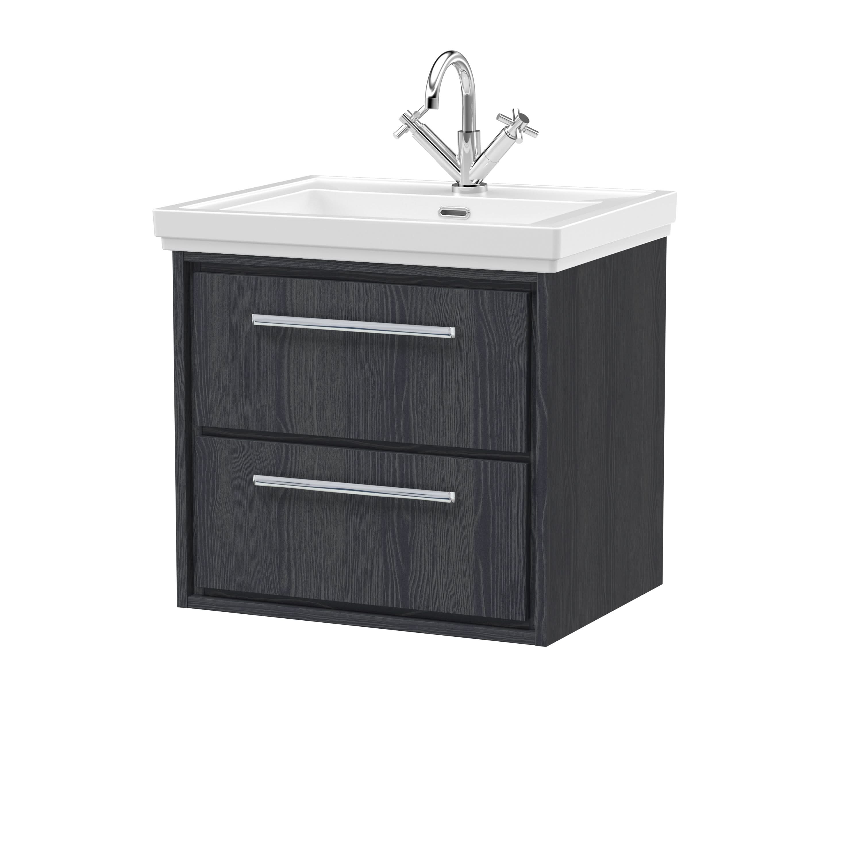 Hudson Reed Lille Wall Hung Vanity Unit with 1TH Basin, 2 Drawer Bathroom Vanity Unit, Durable Bathroom Furniture, Sink Vanity Unit for Modern Bathrooms, 600mm