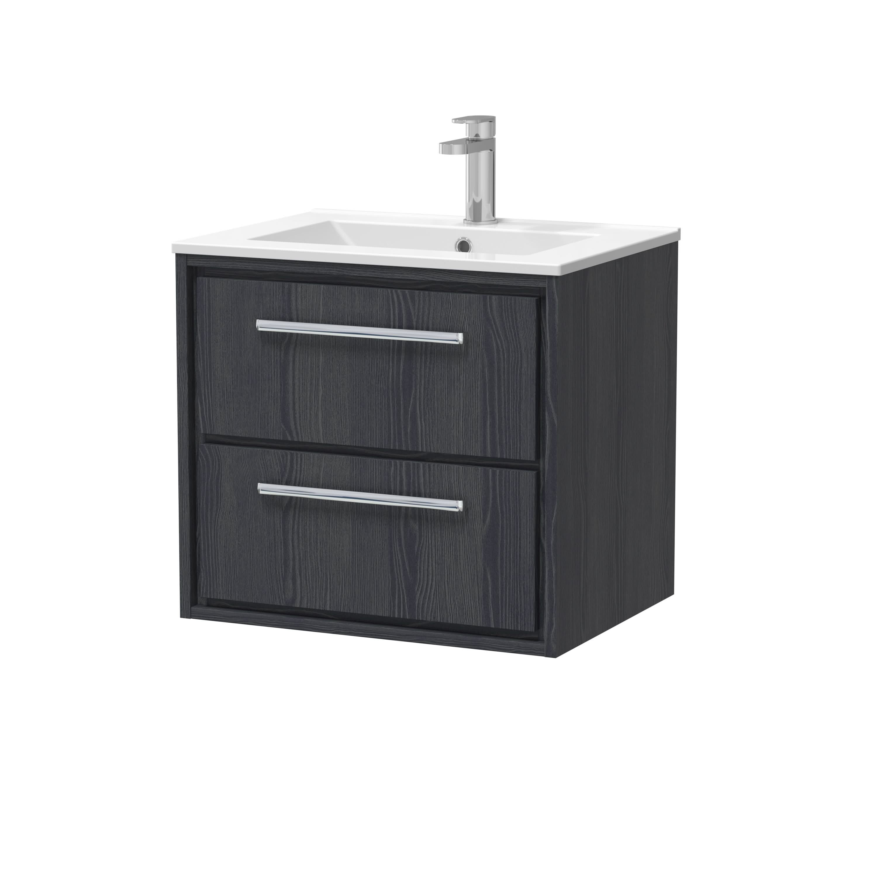 Hudson Reed Lille Wall Hung Vanity Unit with 2 Drawers and 1TH Basin, Durable Bathroom Furniture, Stylish Sink Vanity Unit for Modern Bathrooms, 600mm