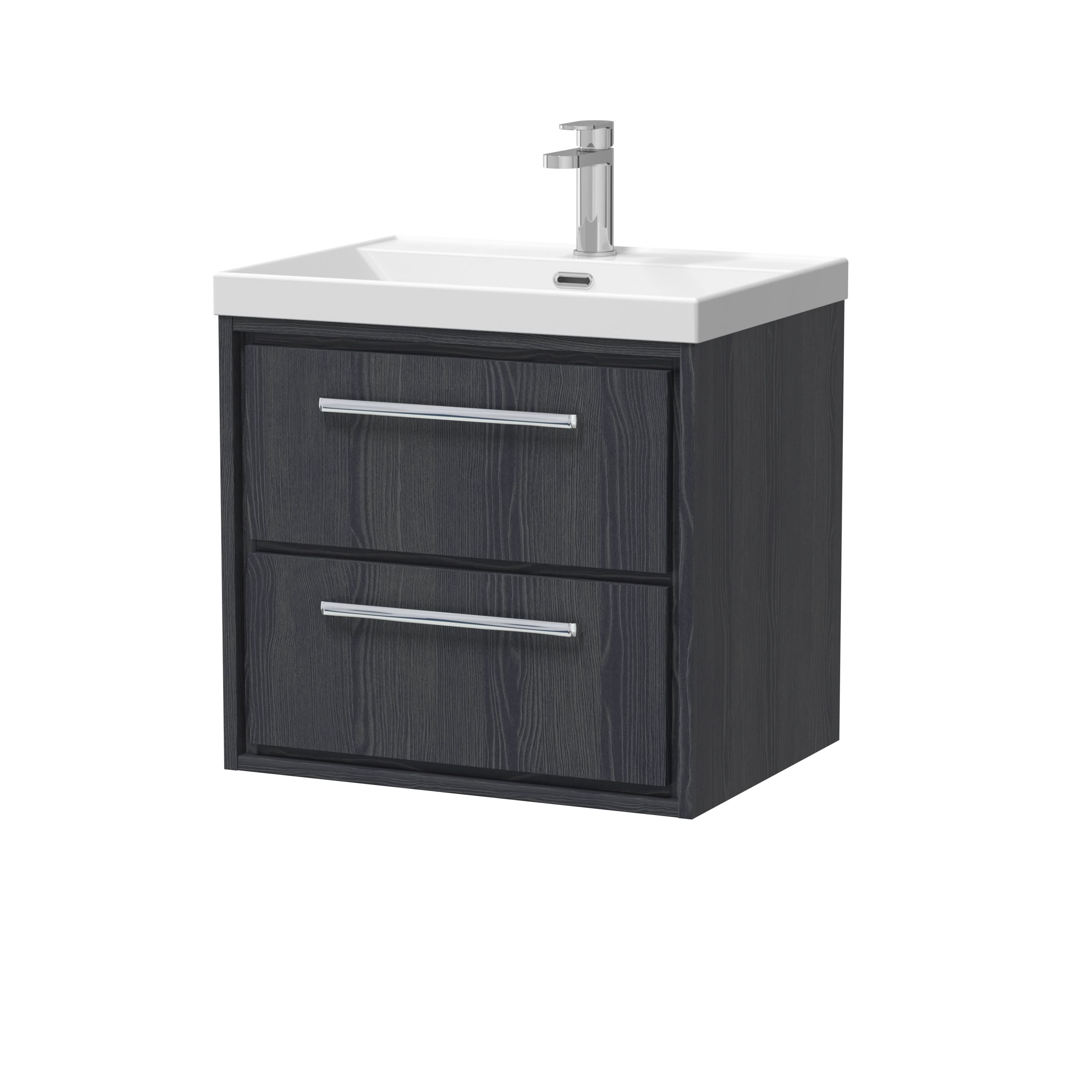 Hudson Reed Lille Wall Hung Vanity Unit with Basin, 2-Drawer Modern Bathroom Vanity Unit in White, Compact Sink Vanity Unit for Contemporary Bathrooms, 600mm