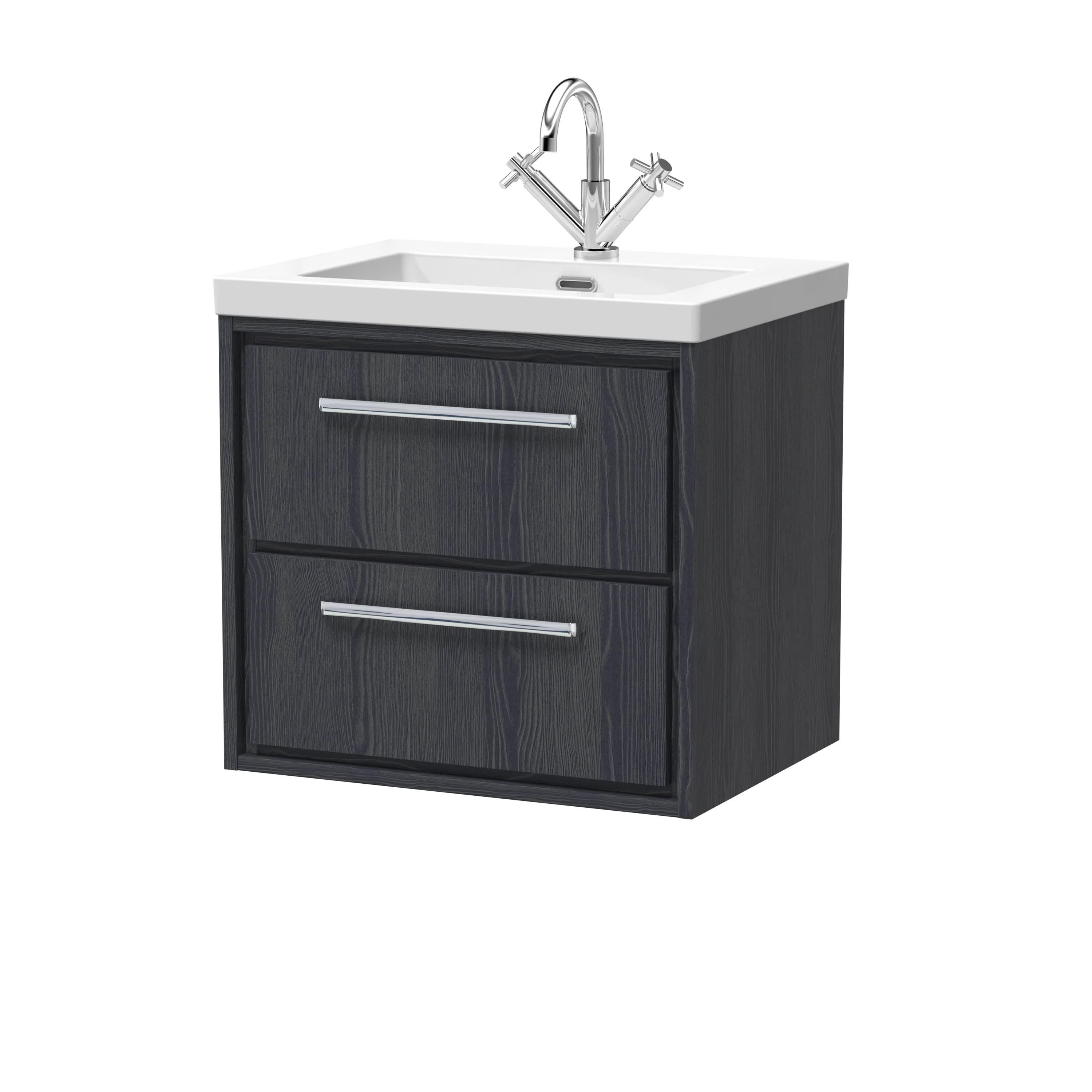 Hudson Reed Lille Wall Hung Vanity Unit with 2 Drawers and 1TH Basin, Modern Bathroom Vanity Unit with Basin, Sleek Sink Vanity Unit for Contemporary Bathrooms, 600mm