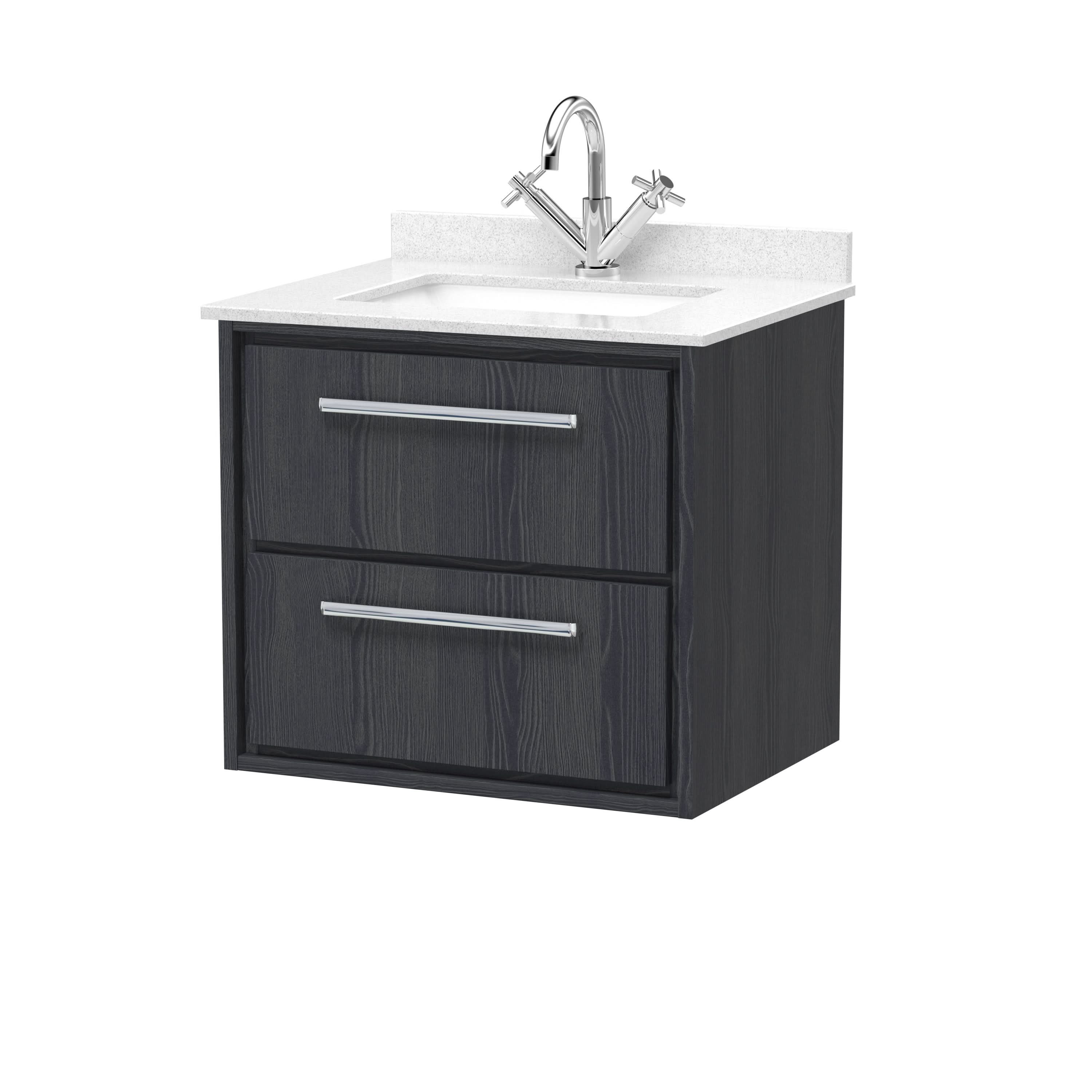 Hudson Reed Lille Wall Hung Vanity Unit with Basin, 2 Soft-Close Drawers and Marble Worktop, Modern Bathroom Vanity Unit in Premium White Finish, 600mm