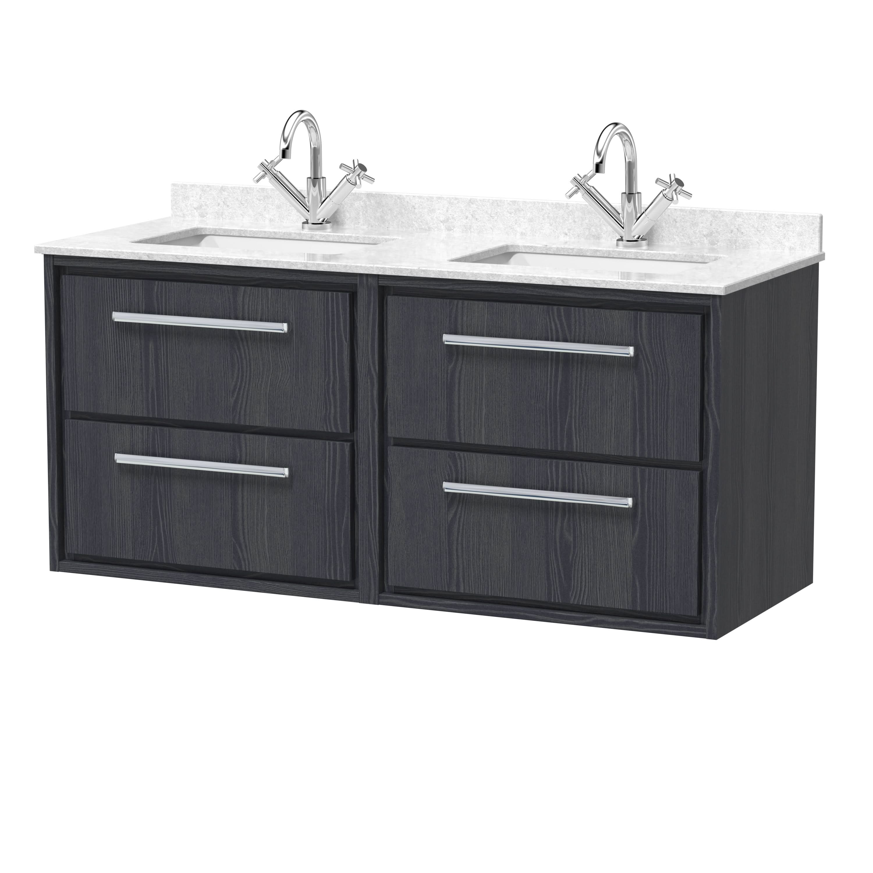 Hudson Reed Lille Wall Hung Vanity Unit with Basin, 4 Drawer Bathroom Vanity with Marble Worktop, Modern Sink Vanity Unit for Stylish Bathrooms in Premium White Finish, 1200mm
