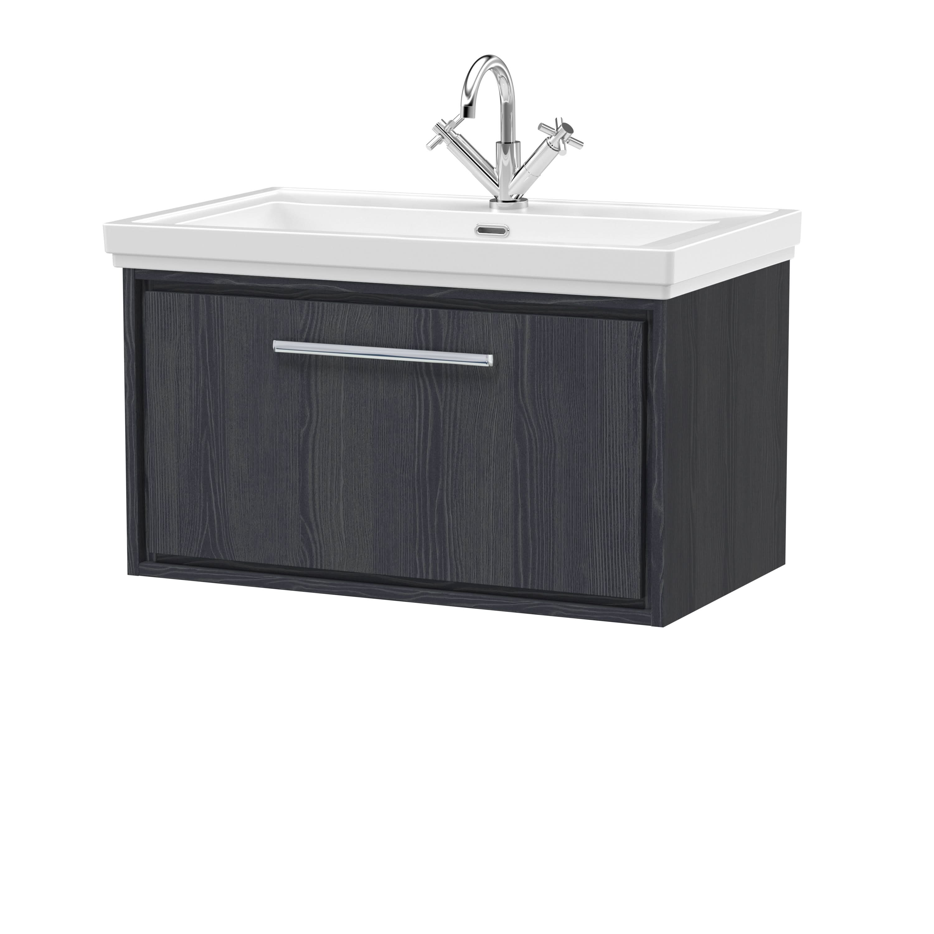 Hudson Reed Lille Wall Hung Vanity Unit with Basin, Compact Sink Vanity Unit for Modern Bathrooms, Single Drawer Bathroom Vanity in Premium White Finish, 800mm