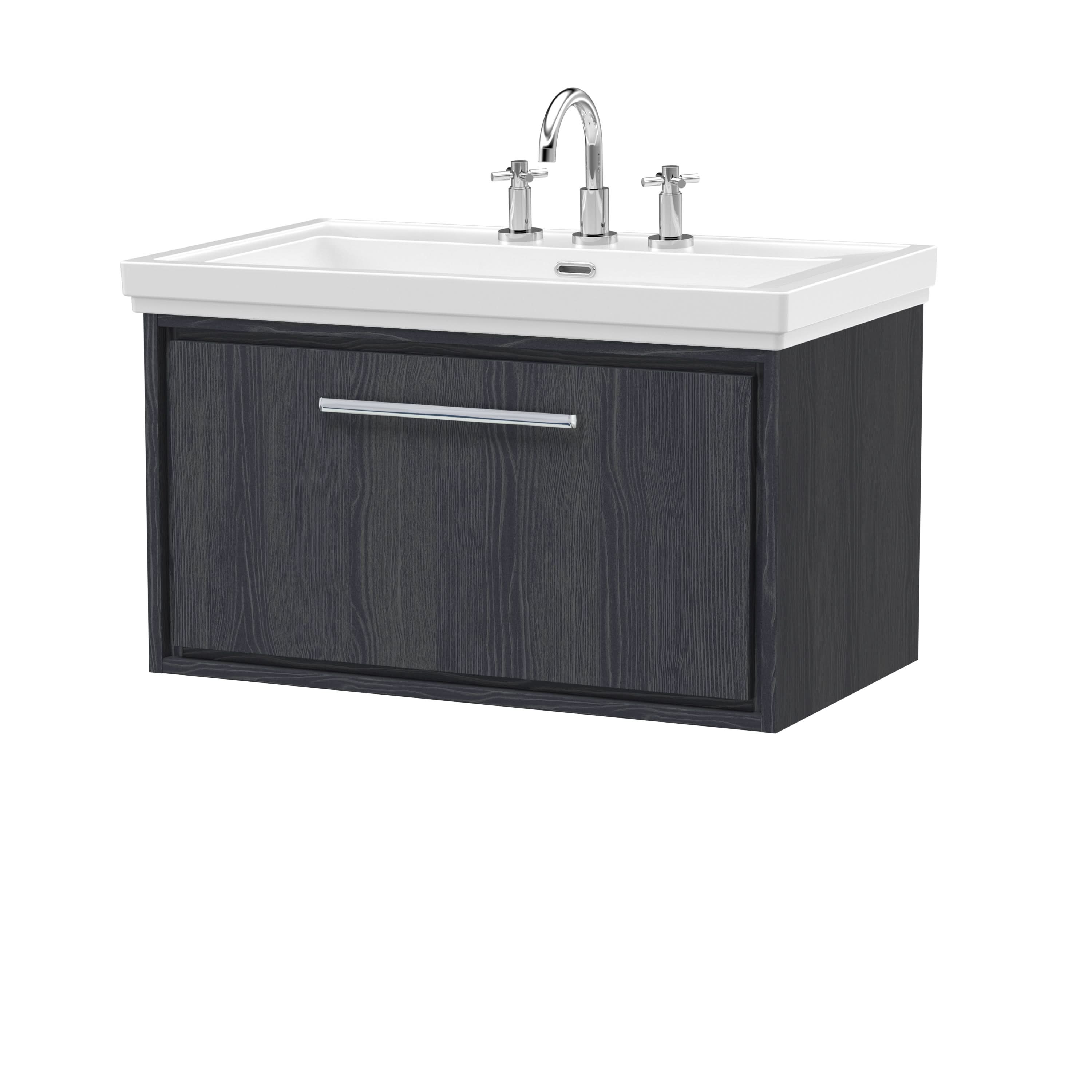 Hudson Reed Lille Wall Hung Vanity Unit with 3 Tap Hole Basin, Compact White Bathroom Vanity Unit, Durable Bathroom Furniture, Modern Sink Vanity for Stylish Bathrooms, 800mm