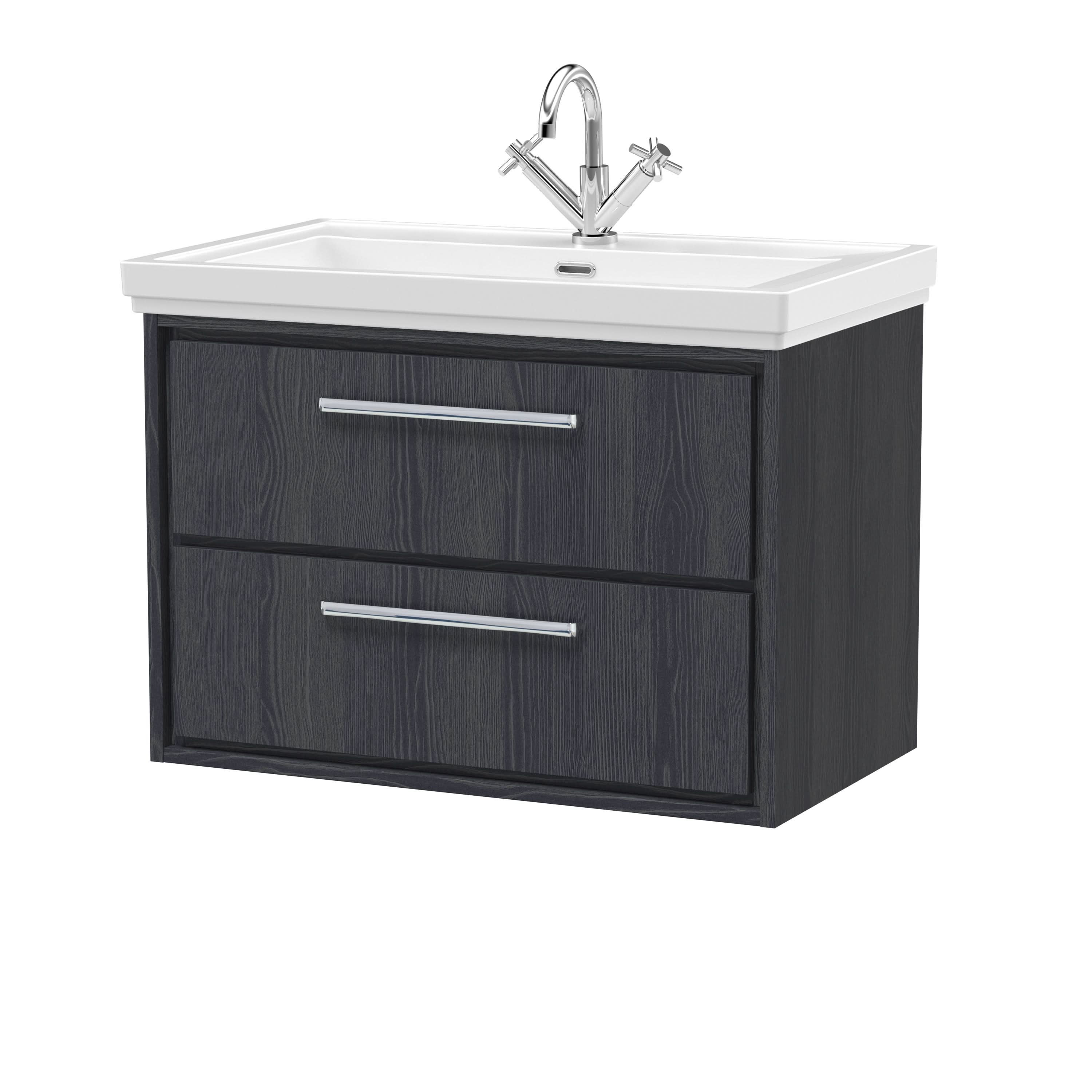 Hudson Reed Lille Wall Hung Vanity Unit with 1 Tap Hole Basin, Durable Bathroom Furniture, Double Drawer Sink Vanity Unit for Modern Bathroom Storage, 800mm