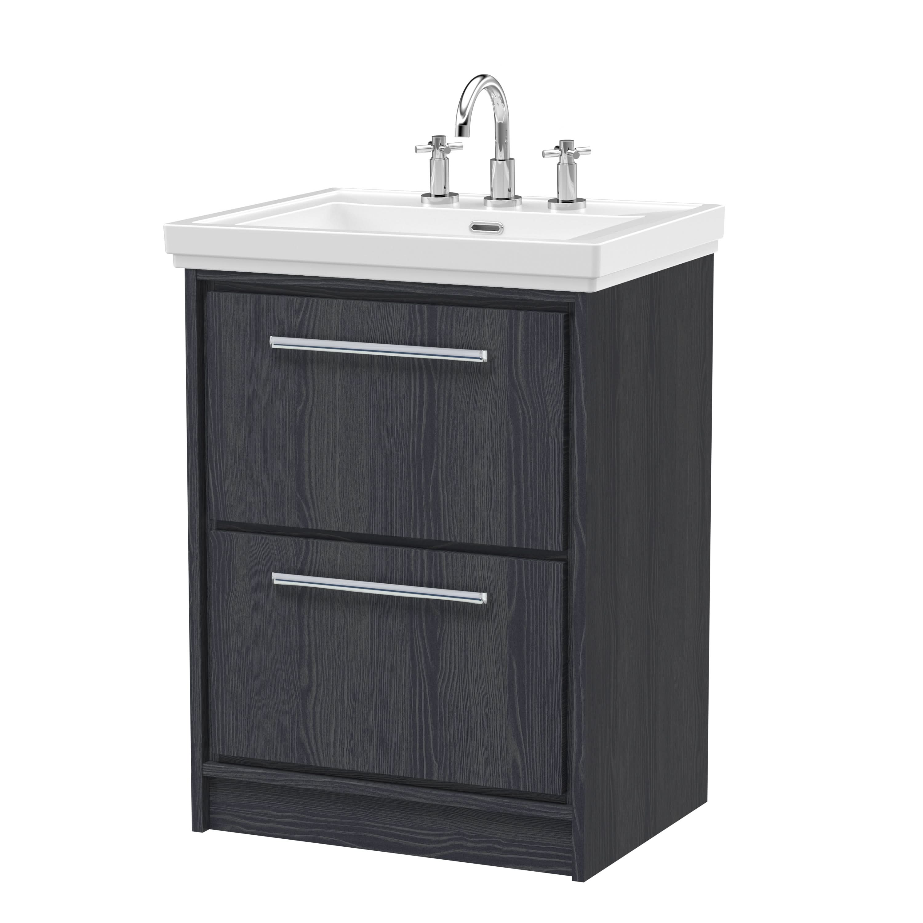 Hudson Reed Lille Floor Standing Vanity Unit with 3 Tap Hole Basin, Durable Bathroom Furniture, Compact Sink Vanity Unit with Drawers for Traditional Bathrooms, 600mm