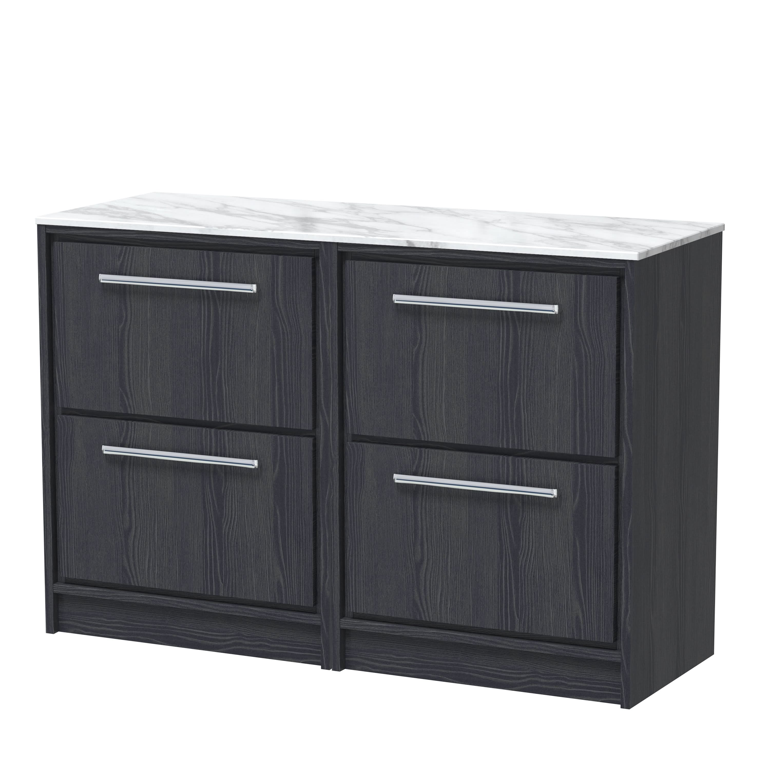 Hudson Reed Lille Countertop Vanity Unit with Marble Worktop, Durable Bathroom Furniture, Luxury Double Basin Vanity Unit with 4 Drawers for Modern Bathrooms, 1200mm