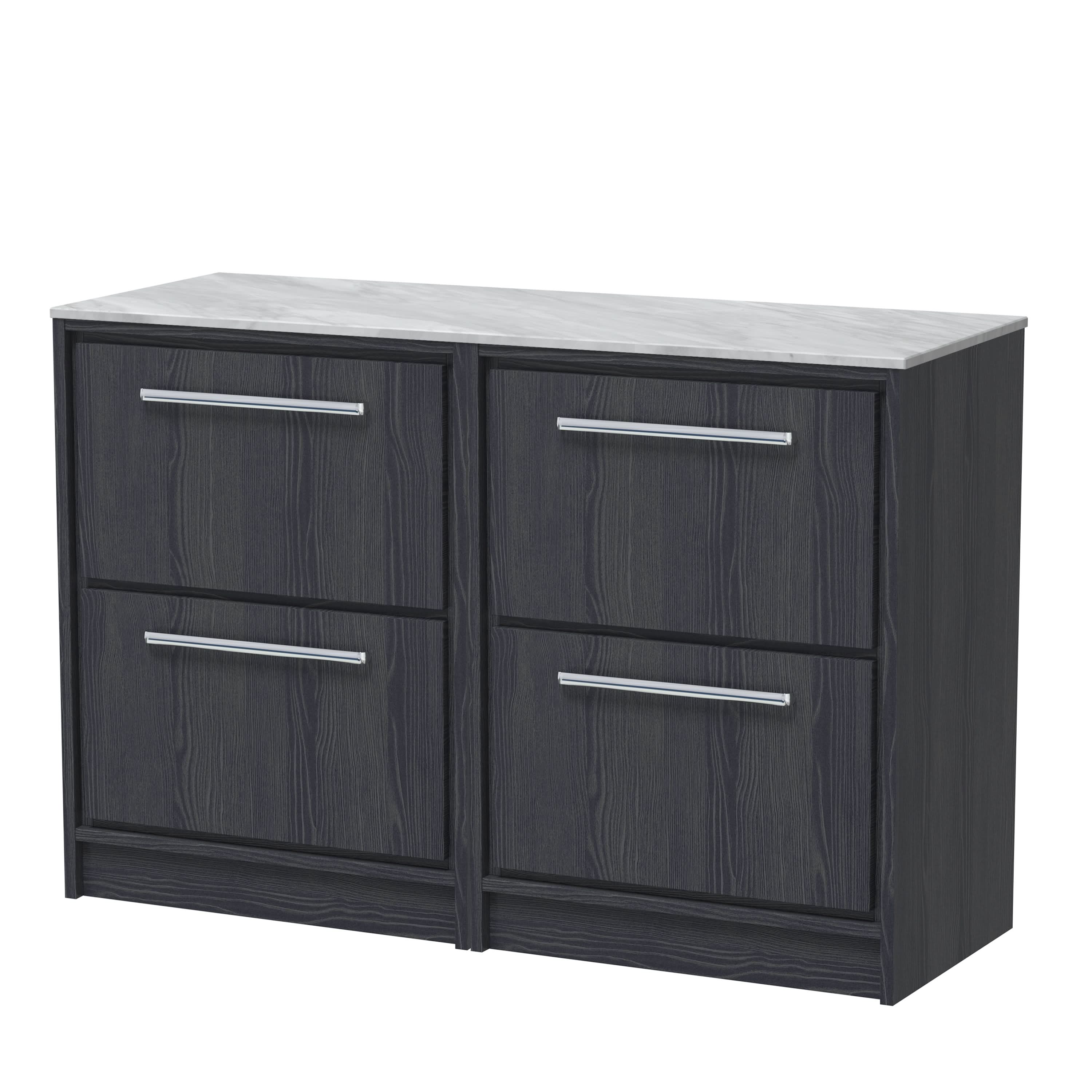 Hudson Reed Lille Countertop Vanity Unit with Marble Worktop, Durable Bathroom Furniture, Luxury 4 Drawer Modern Vanity Unit for Double Basin Setups, 1200mm