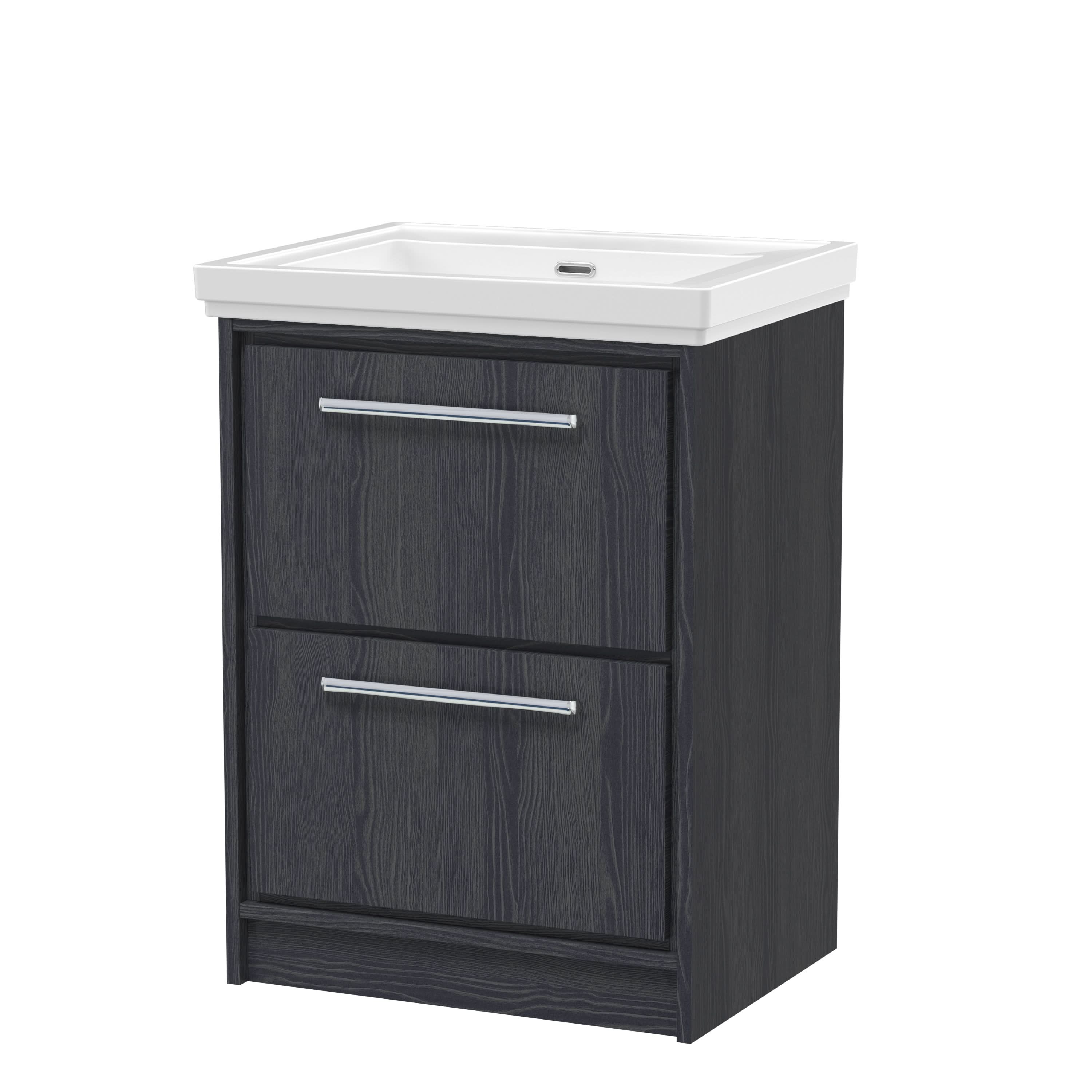 Hudson Reed Lille Floor Standing Vanity Unit with Basin, Durable Bathroom Furniture, Compact Sink Vanity Unit with 2 Drawers for Modern Bathrooms, 600mm
