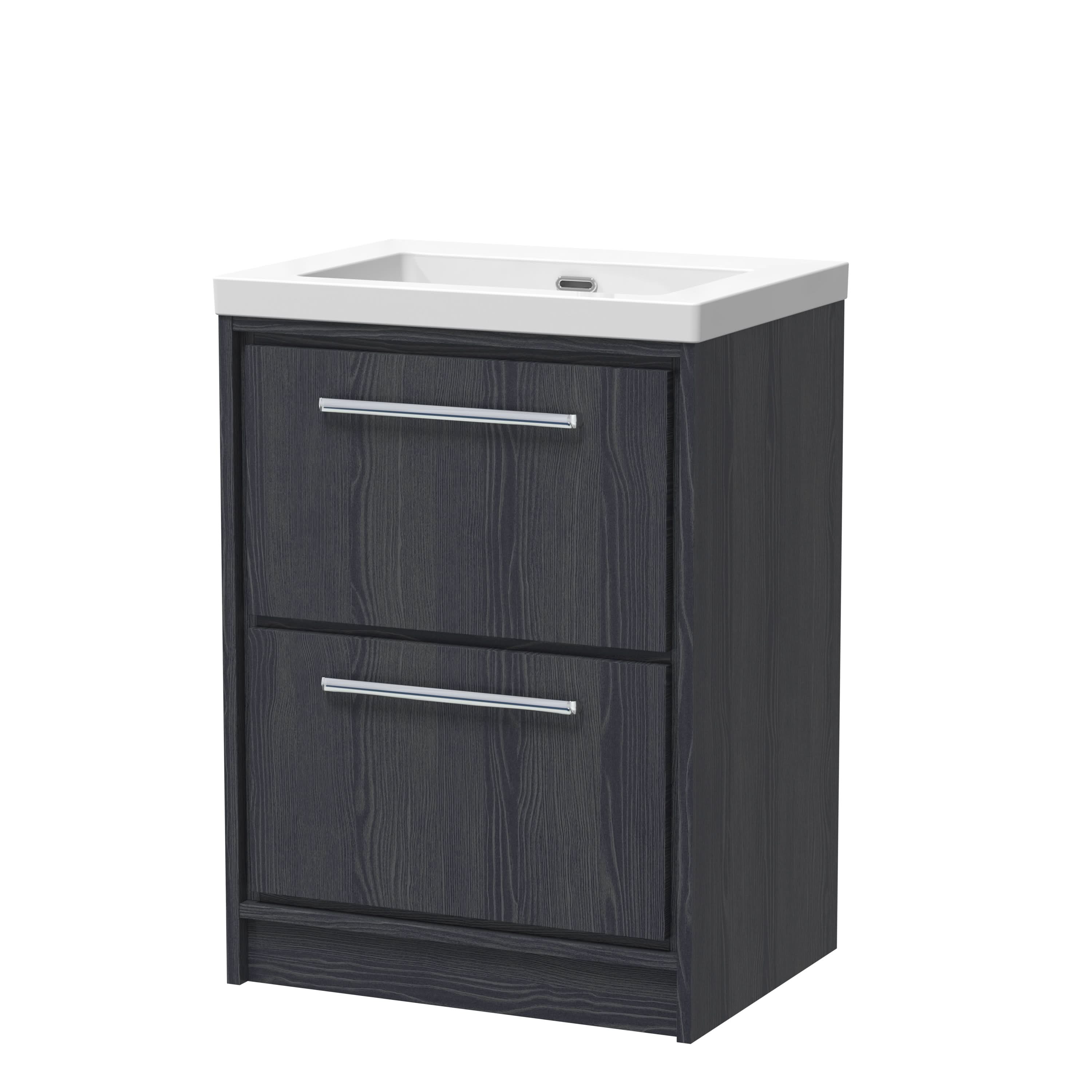 Hudson Reed Lille Floor Standing Vanity Unit with Basin, Durable Bathroom Furniture, Compact Bathroom Sink Vanity Unit with 2 Soft-Close Drawers, 600mm