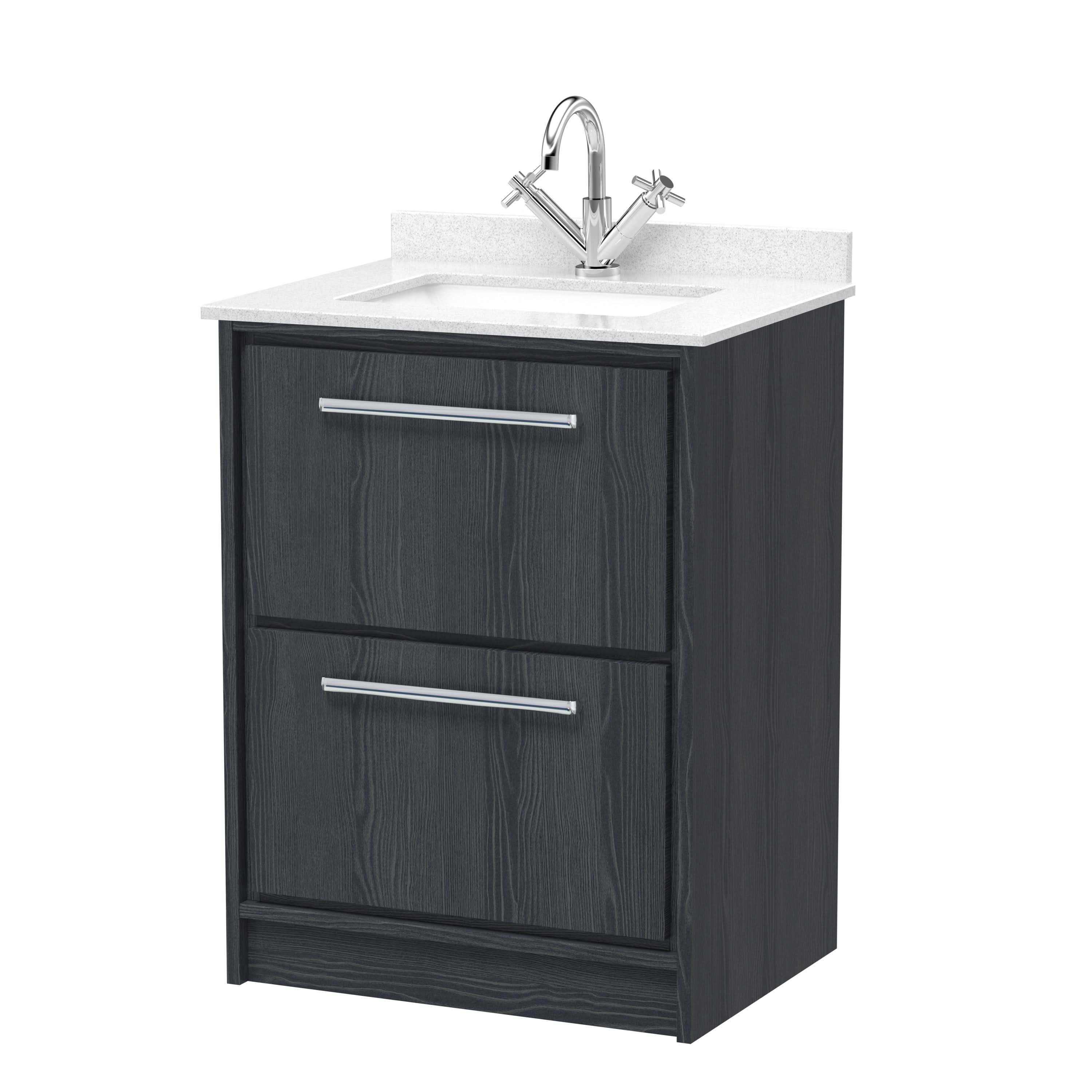 Hudson Reed Lille Floor Standing Vanity Unit with Basin & Marble Worktop, Durable Bathroom Furniture, Compact Sink Vanity Unit for Modern Bathrooms, 600mm
