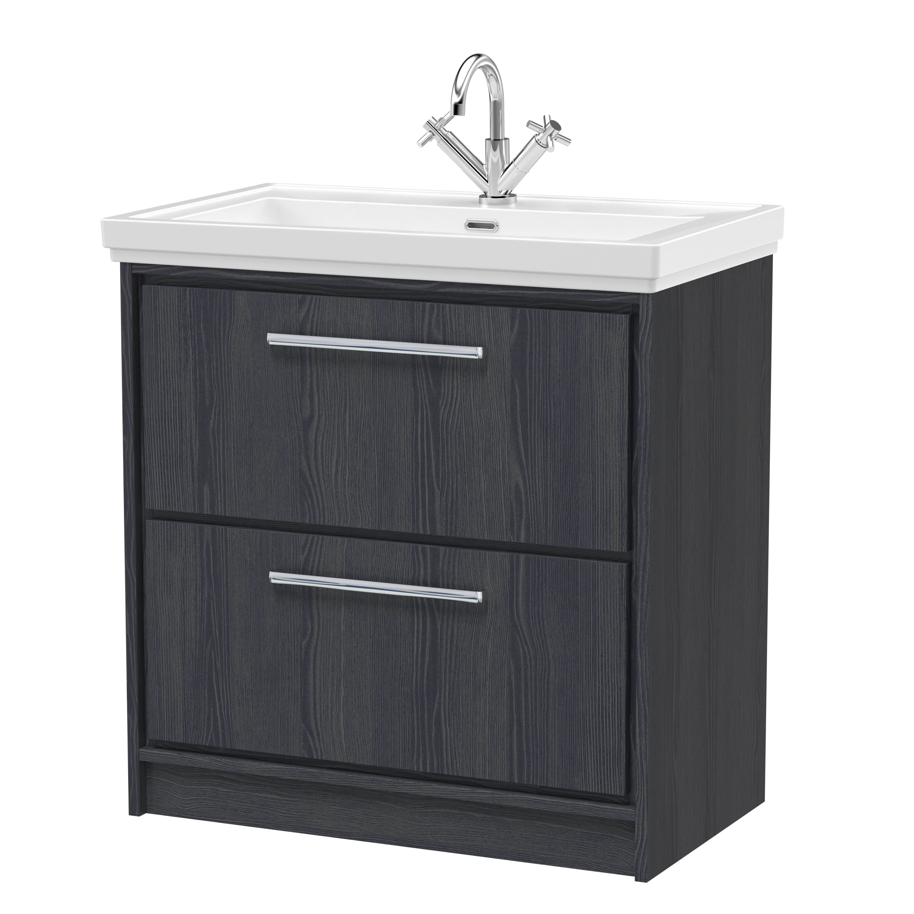 Hudson Reed Lille Floor Standing Vanity Unit with Basin, Durable Bathroom Furniture, 2-Drawer Sink Vanity Unit for Contemporary Bathroom Interiors, 800mm