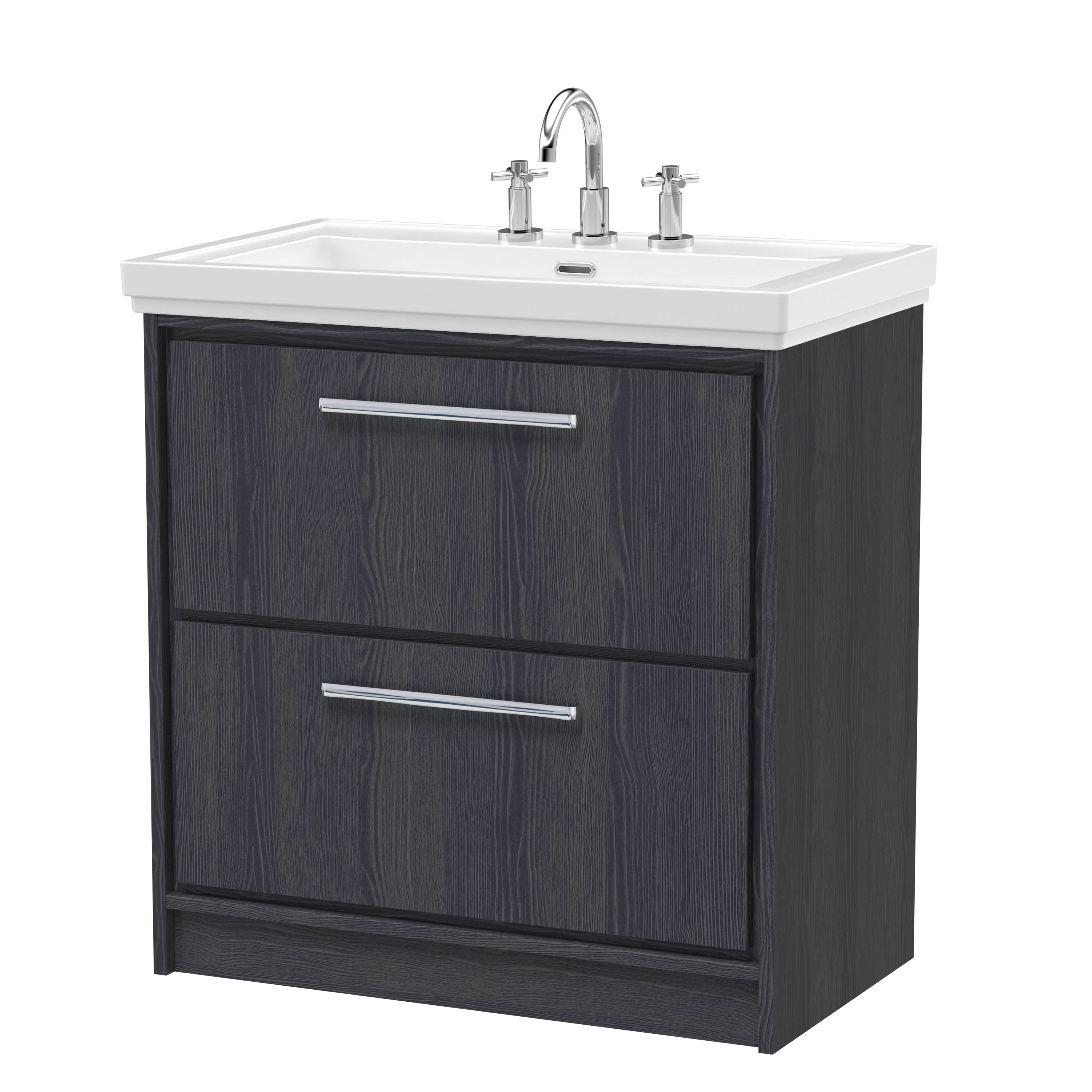 Hudson Reed Lille Floor Standing Vanity Unit with 3 Tap Hole Basin, durable Bathroom Furniture, 2-Drawer Sink Vanity Unit for Modern Bathrooms, 800mm
