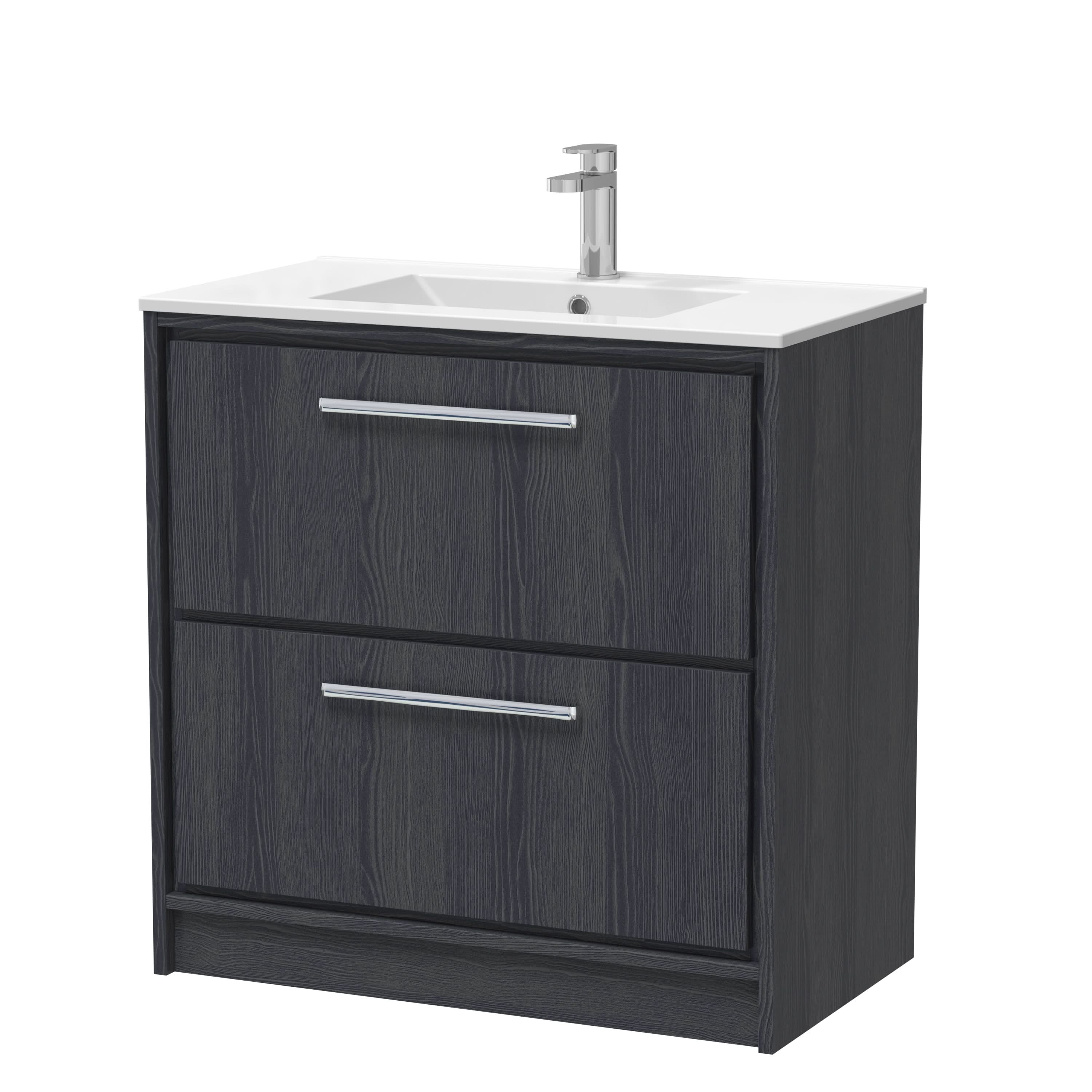 Hudson Reed Lille Floor Standing Vanity Unit with 1 Tap Hole Basin, Durable Bathroom Furniture, 2-Drawer Sink Vanity Unit for Stylish Bathroom Interiors, 800mm