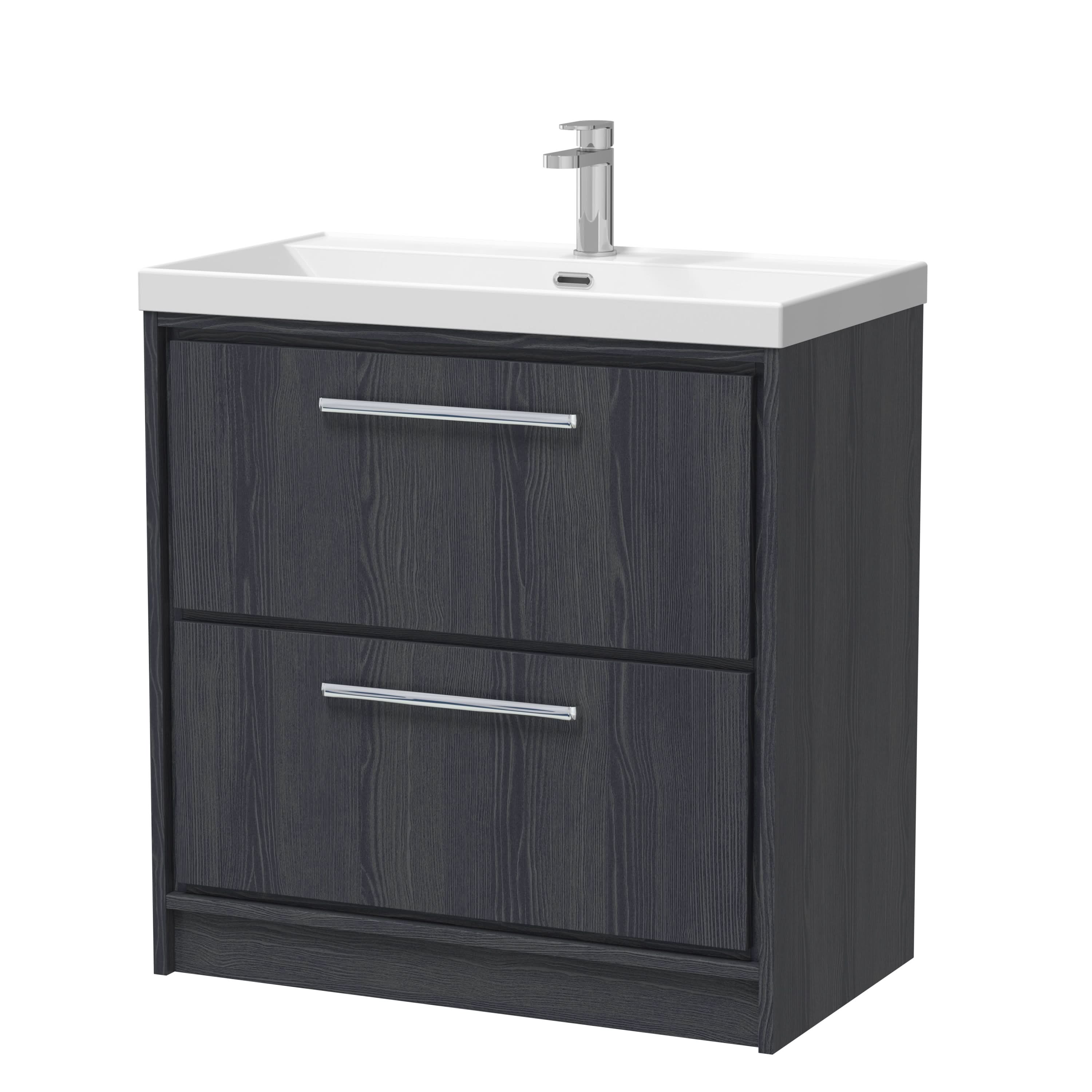 Hudson Reed Lille Floor Standing Vanity Unit with 1 Tap Hole Basin, Durable Bathroom Furniture, 2-Drawer Sink Vanity Unit for Contemporary Bathrooms, 800mm