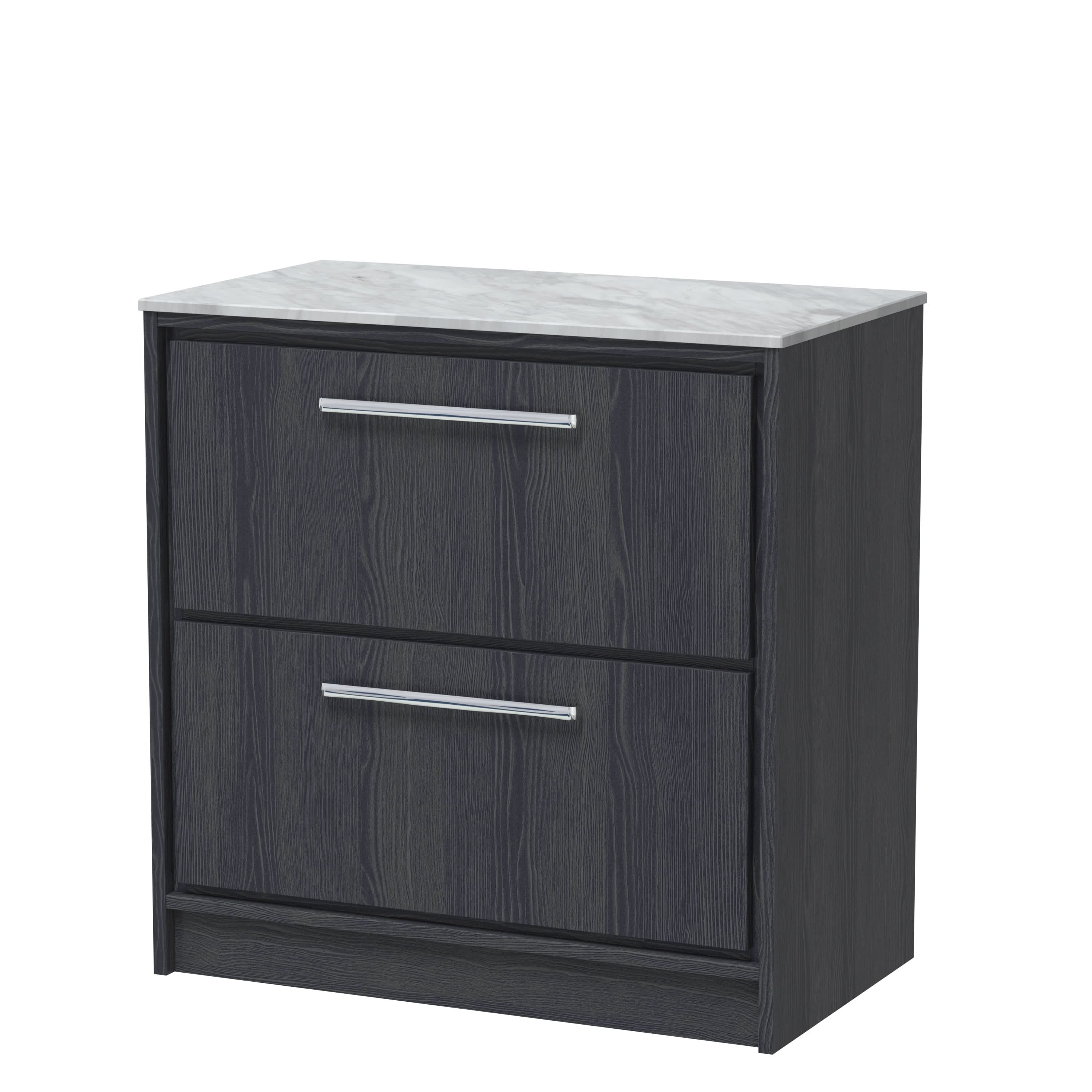 Hudson Reed Lille Countertop Basin Vanity Unit with Marble Worktop, Durable Bathroom Furniture, 2-Drawer Modern Luxury Vanity Unit for Stylish Bathrooms, 800mm