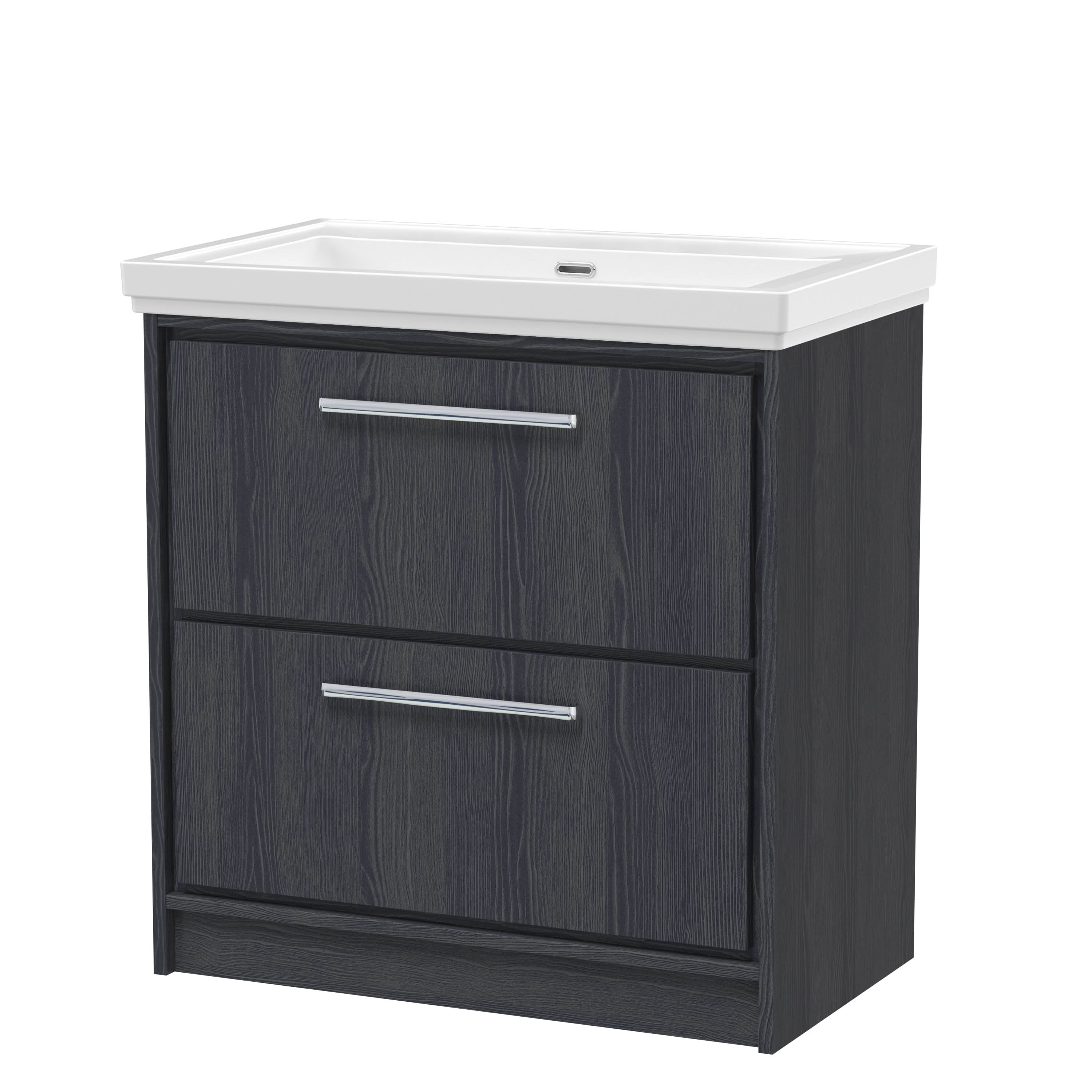 Hudson Reed Lille Floor Standing Vanity Unit with Basin, Durable Bathroom Furniture, 2-Drawer Sink Vanity Unit for Contemporary Bathroom Storage, 800mm