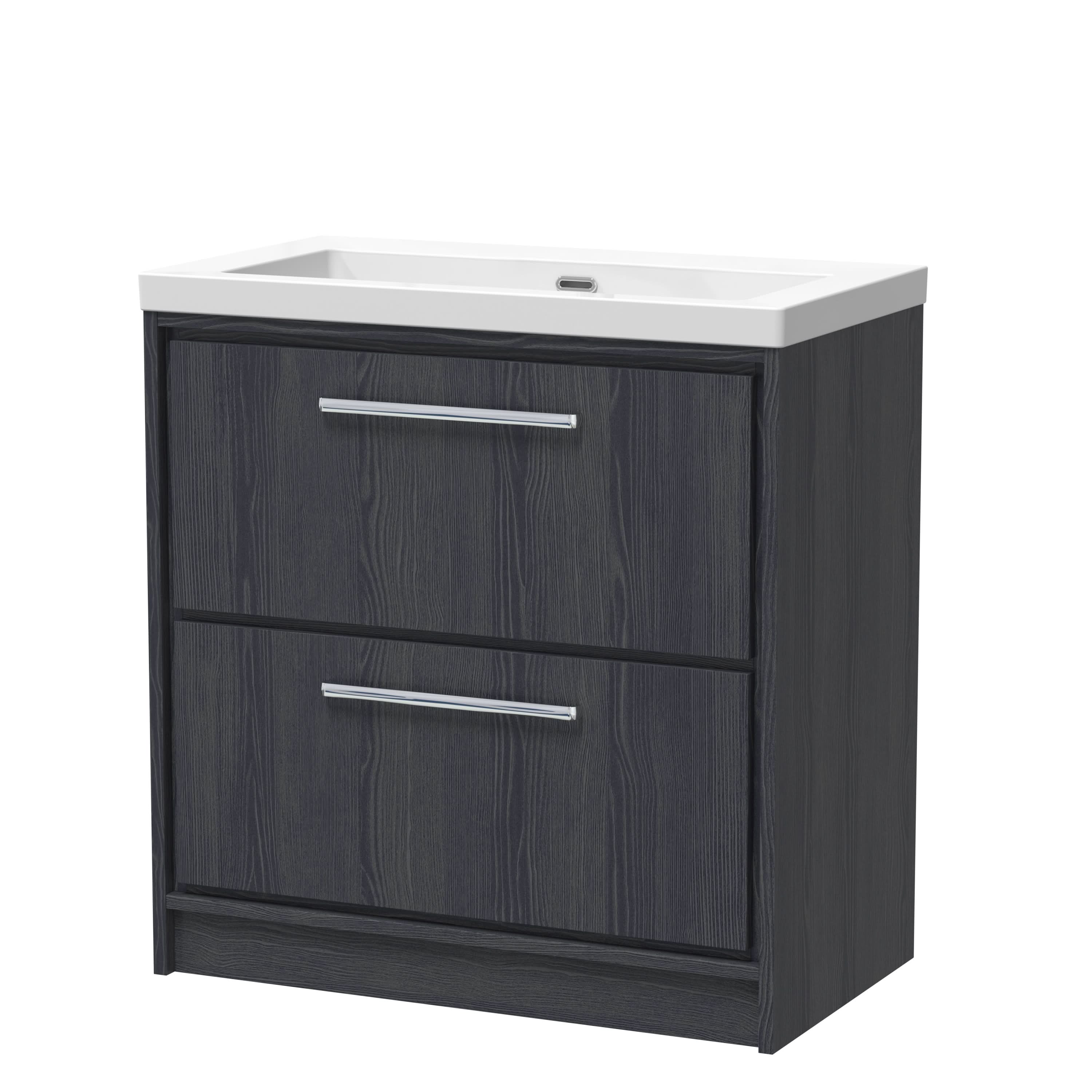 Hudson Reed Lille Floor Standing Vanity Unit with Basin, Durable Bathroom Furniture, 2-Drawer Sink Vanity Unit for Contemporary Bathroom Storage, 800mm