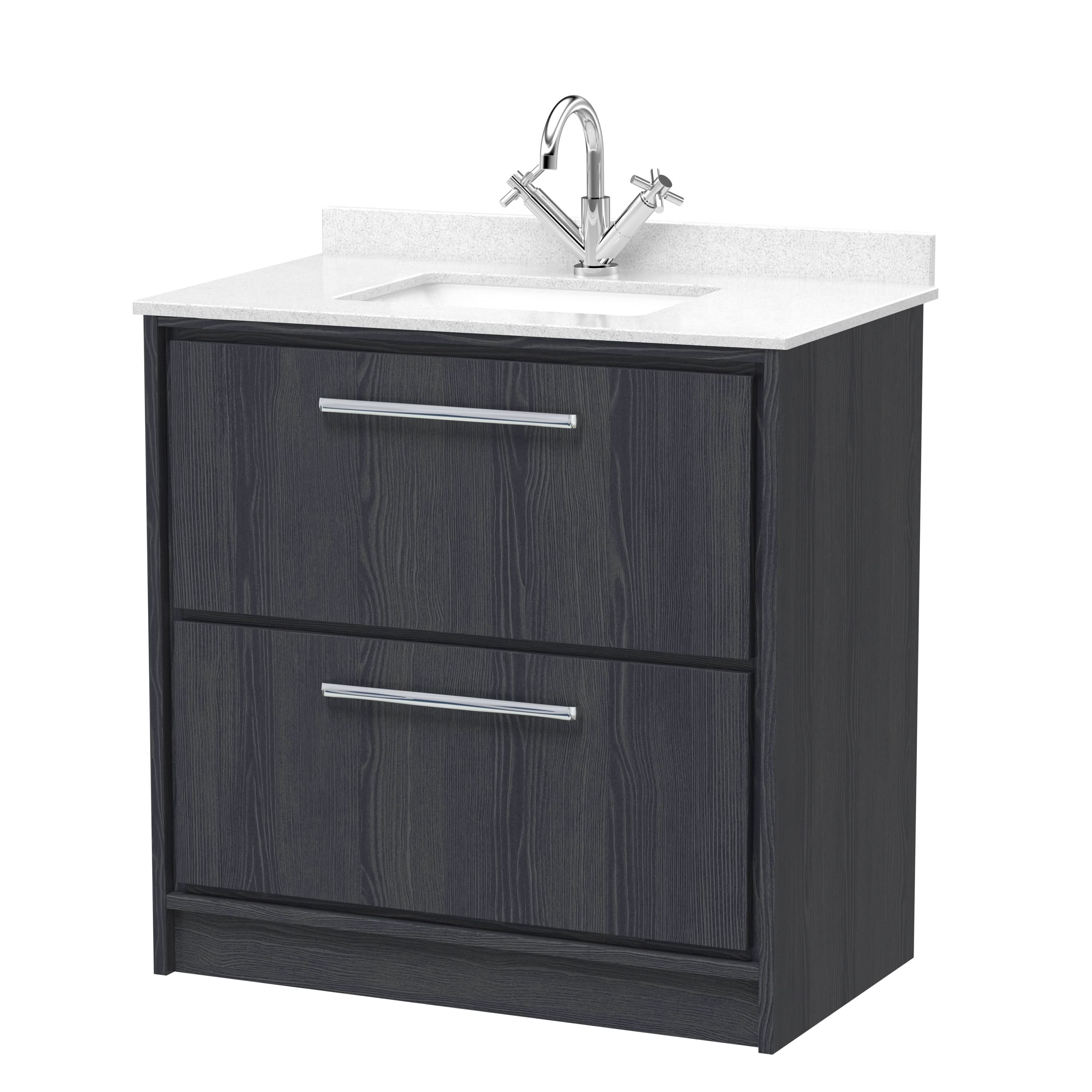 Hudson Reed Lille Floor Standing Vanity Unit with Basin, Durable Bathroom Furniture, 2-Drawer Bathroom Sink Cabinet with Marble Worktop, 800mm