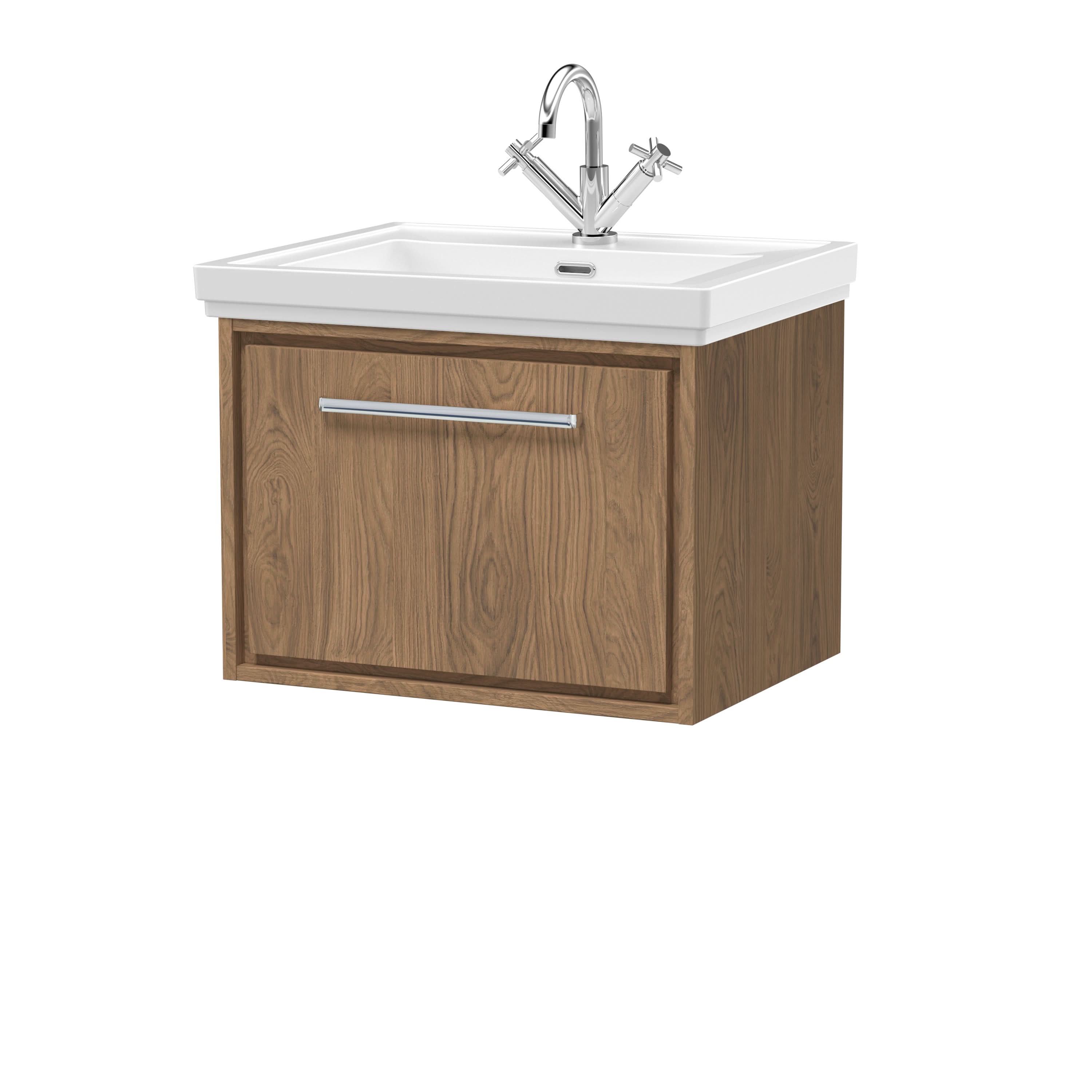 Hudson Reed Lille Wall Hung Vanity Unit with Basin, Durable Bathroom Furniture, 1 Drawer Sink Vanity Unit for Modern Bathroom Storage, 600mm