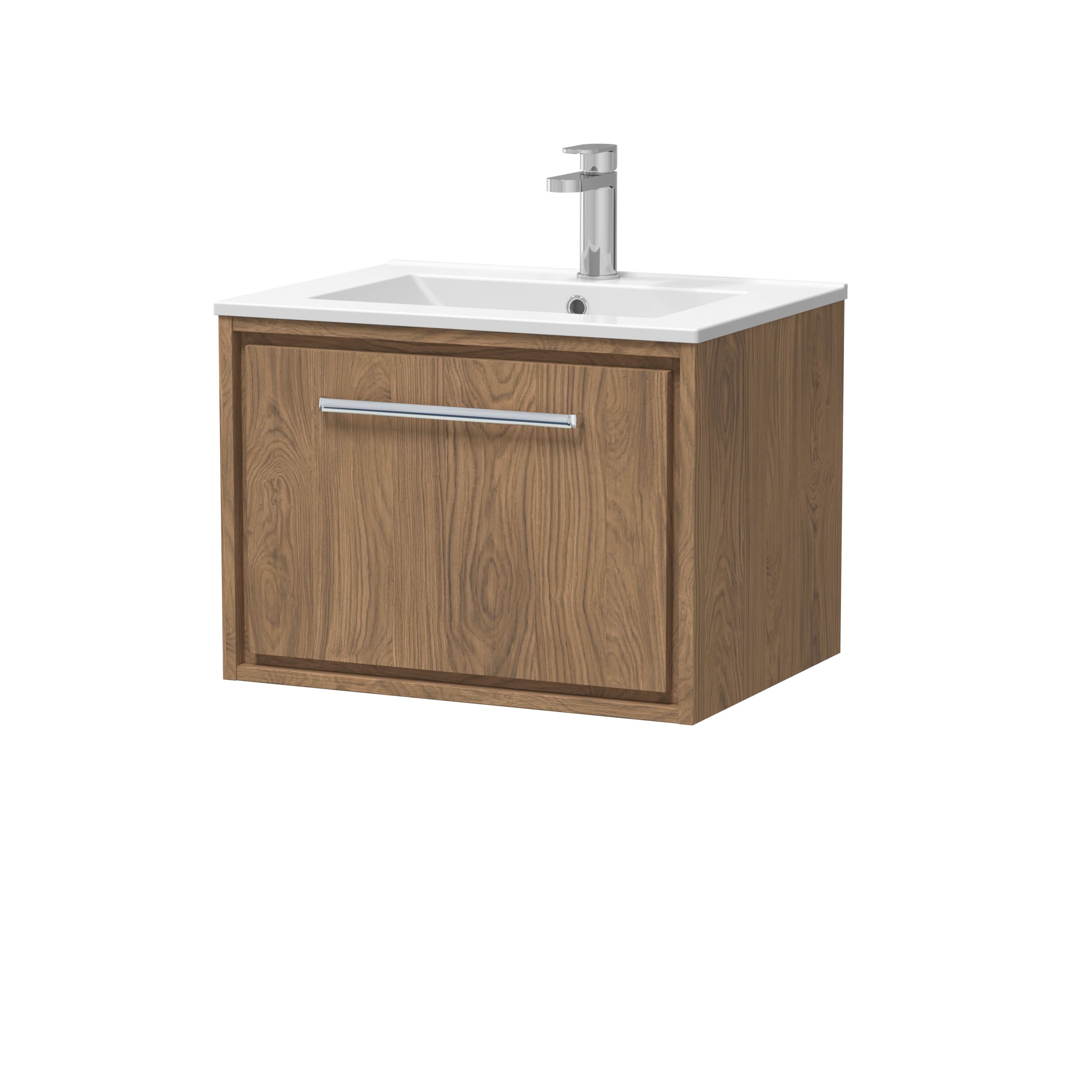 Hudson Reed Lille Wall Hung Vanity Unit with 1 Tap Hole Basin, Durable Bathroom Furniture, Compact White Sink Vanity Unit for Modern Bathroom Spaces, 600mm