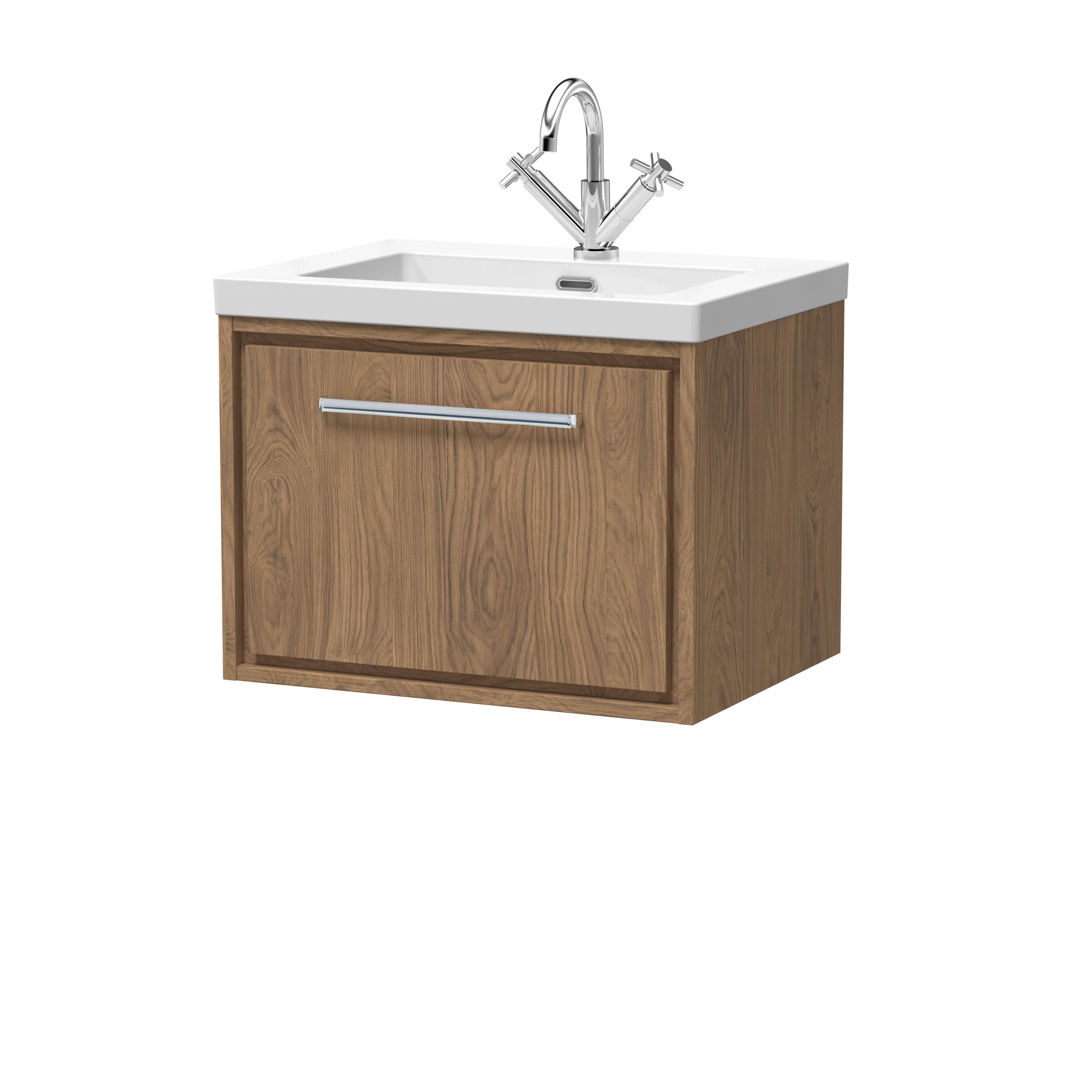 Hudson Reed Lille Wall Hung Vanity Unit with Basin (1TH), Durable Bathroom Furniture, Compact Sink Vanity Unit for Small Modern Bathrooms, 600mm