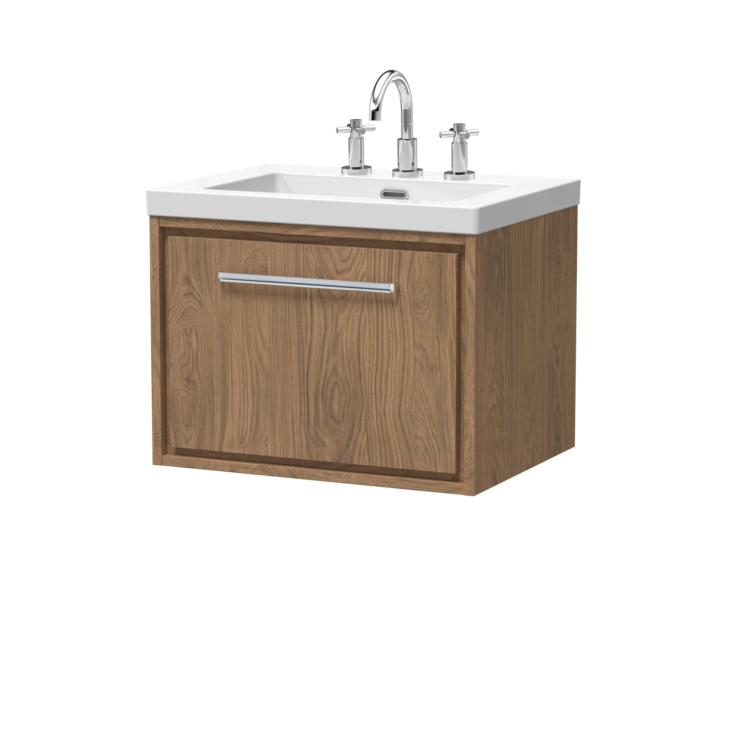 Hudson Reed Lille Wall Hung Vanity Unit with 3TH Basin, Durable Bathroom Furniture, Compact Sink Vanity Unit for Contemporary UK Bathrooms, 600mm