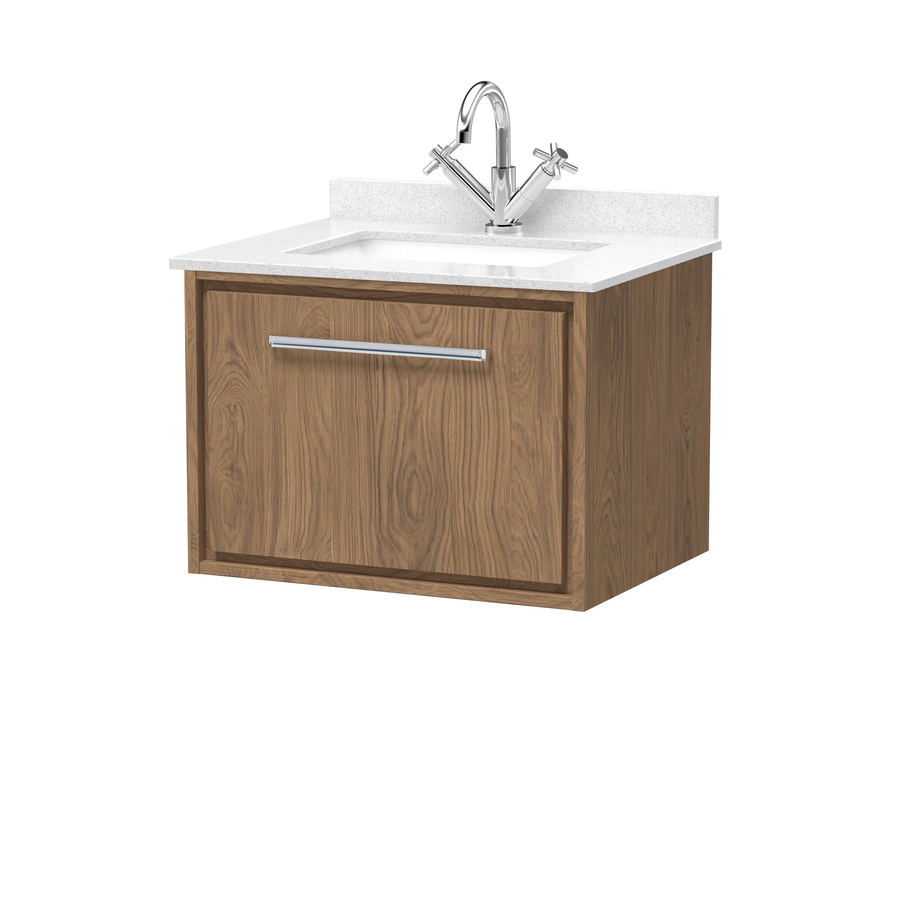 Hudson Reed Lille Wall Hung Vanity Unit with Basin & Marble Worktop, Compact Bathroom Vanity Unit with Sink for Modern Bathrooms in White Finish, 600mm
