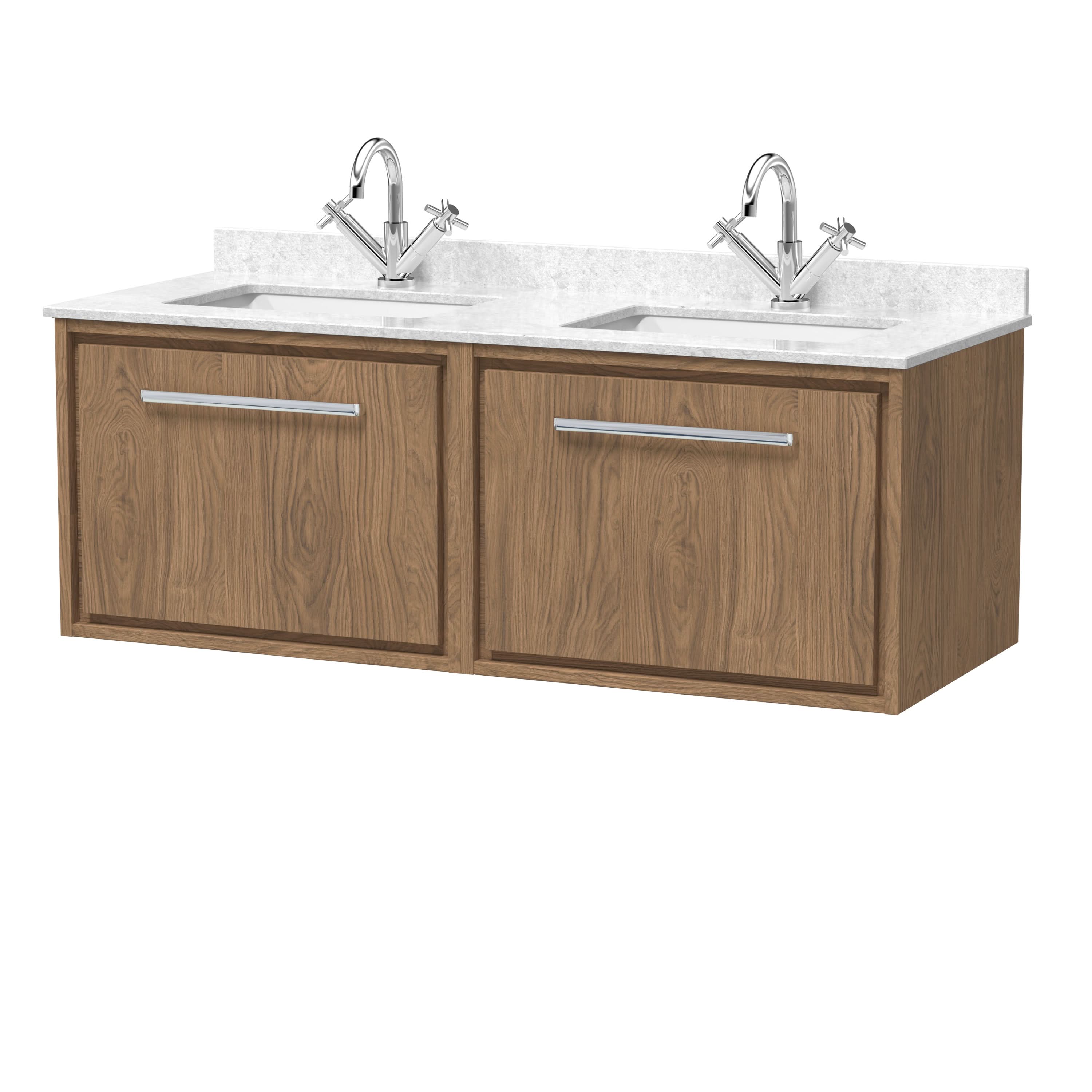 Hudson Reed Lille Wall Hung Vanity Unit with Basin, Durable Bathroom Furniture, Marble Worktop Luxury Wall Hung Vanity Units for Modern UK Bathrooms in White, 1200mm