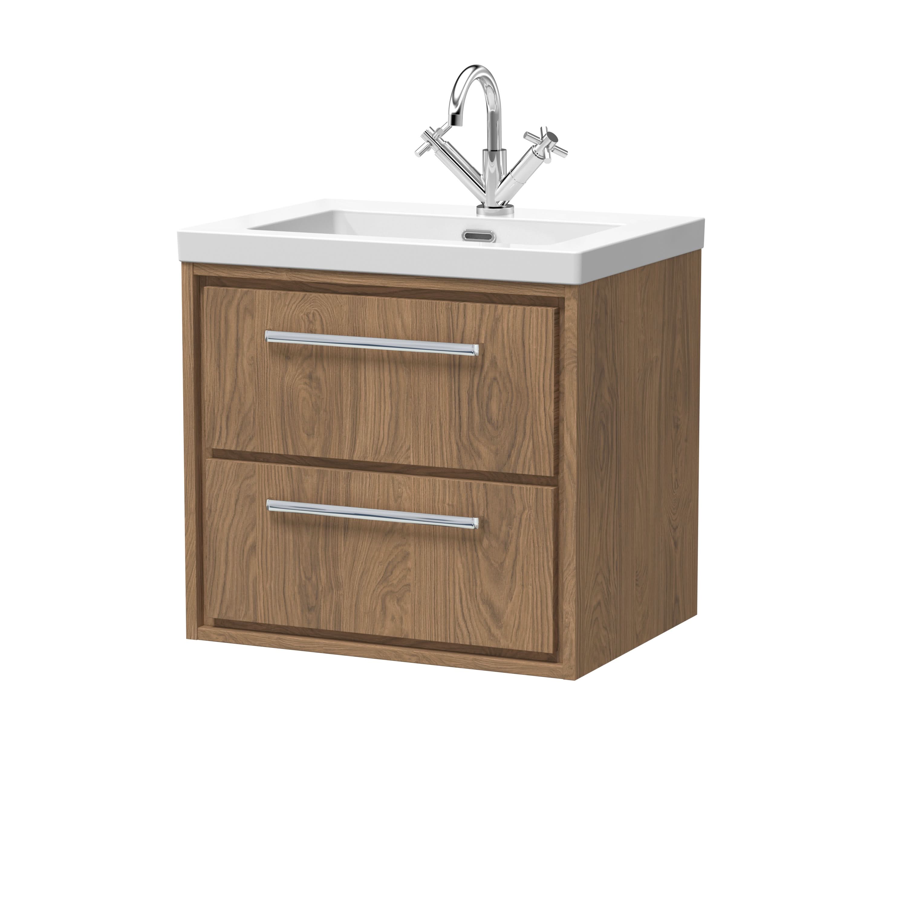 Hudson Reed Lille Wall Hung Vanity Unit with 2 Drawers and 1TH Basin, Durable Bathroom Furniture, Compact Sink Vanity Unit for Modern Bathroom Spaces, 600mm