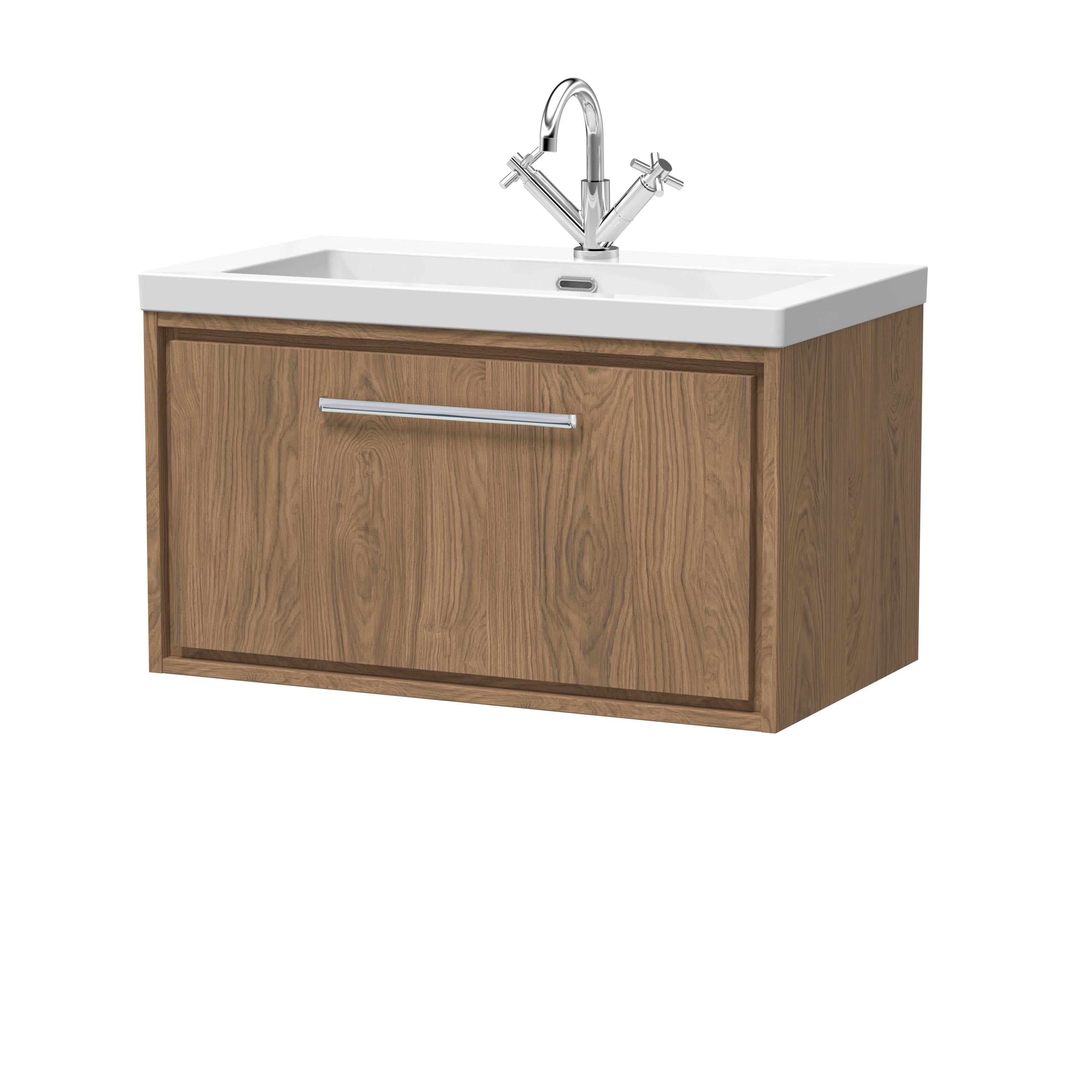 Hudson Reed Lille Wall Hung Vanity Unit with 1TH Basin, Durable Bathroom Furniture, Sleek Sink Vanity Unit for Modern UK Bathrooms, 800mm