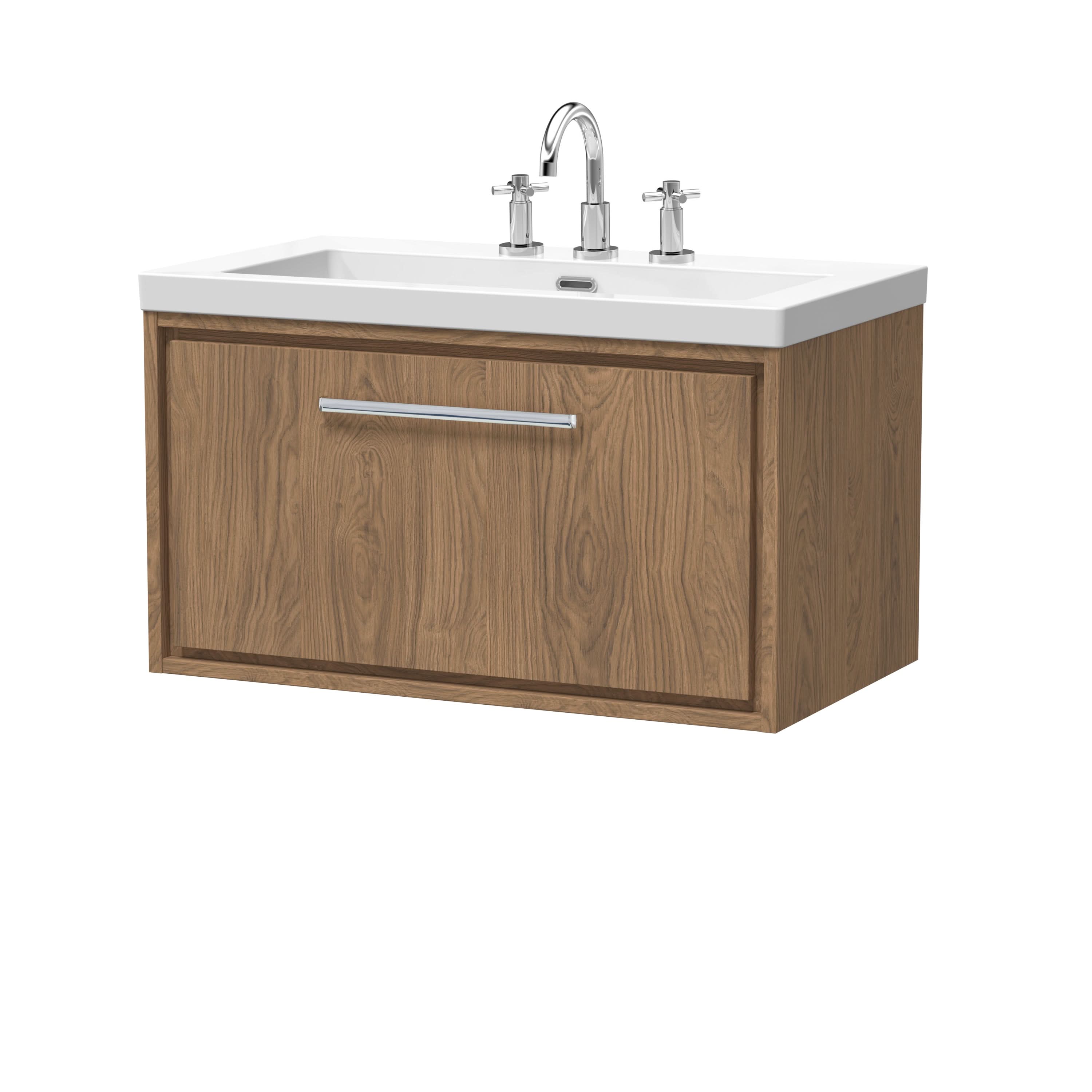 Hudson Reed Lille Wall Hung Vanity Unit with 3TH Basin, Durable Bathroom Furniture, Modern Sink Vanity Unit for Bathroom, Floating Vanity Unit in White, 800mm
