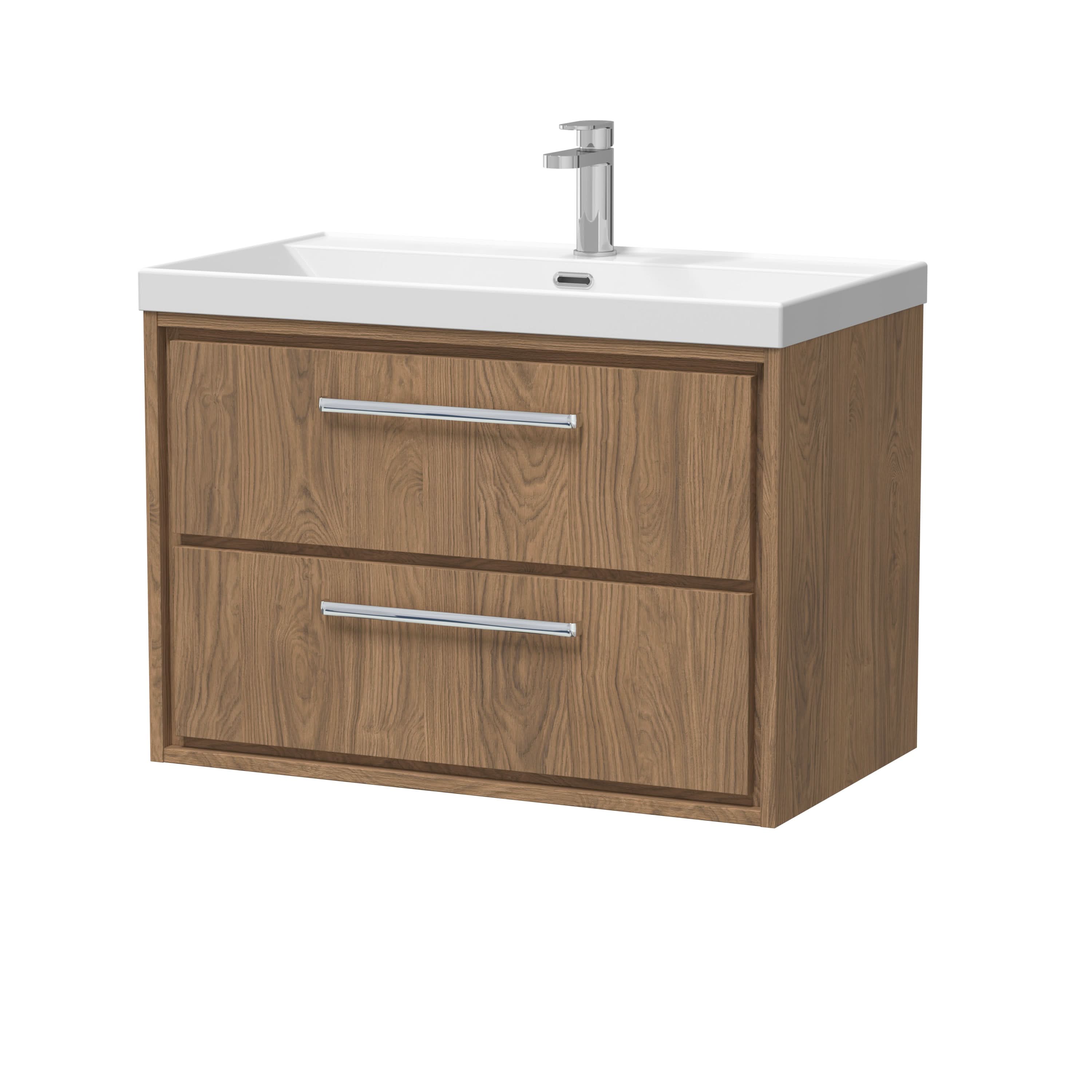 Hudson Reed Lille Wall Hung Vanity Unit with Basin, Durable Bathroom Furniture, Modern 2-Drawer Bathroom Vanity Unit in White, 800mm