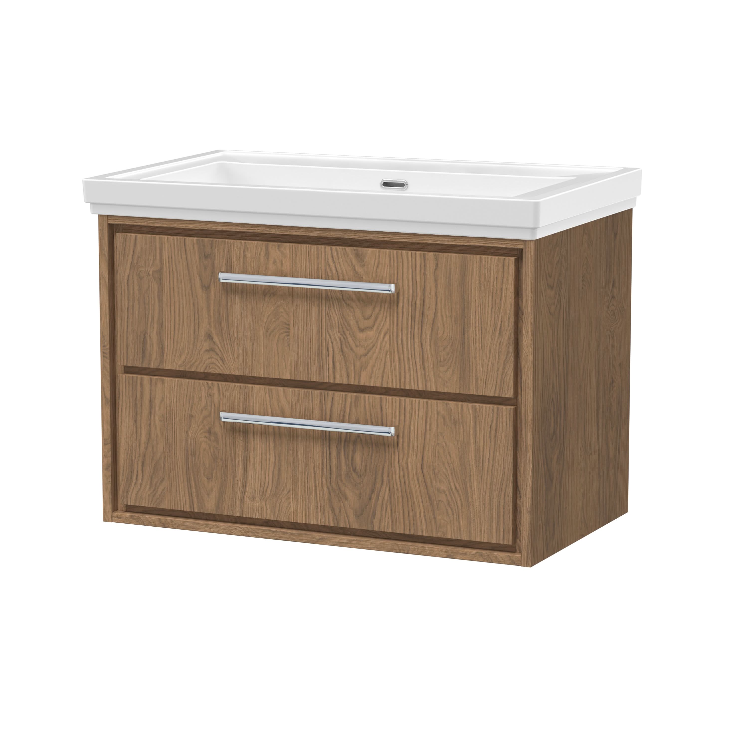 Hudson Reed Lille Wall Hung Vanity Unit with Basin, 2 Drawer Bathroom Vanity Unit, Durable Bathroom Furniture, Sink Vanity Unit for Modern Bathrooms in White Finish, 800mm