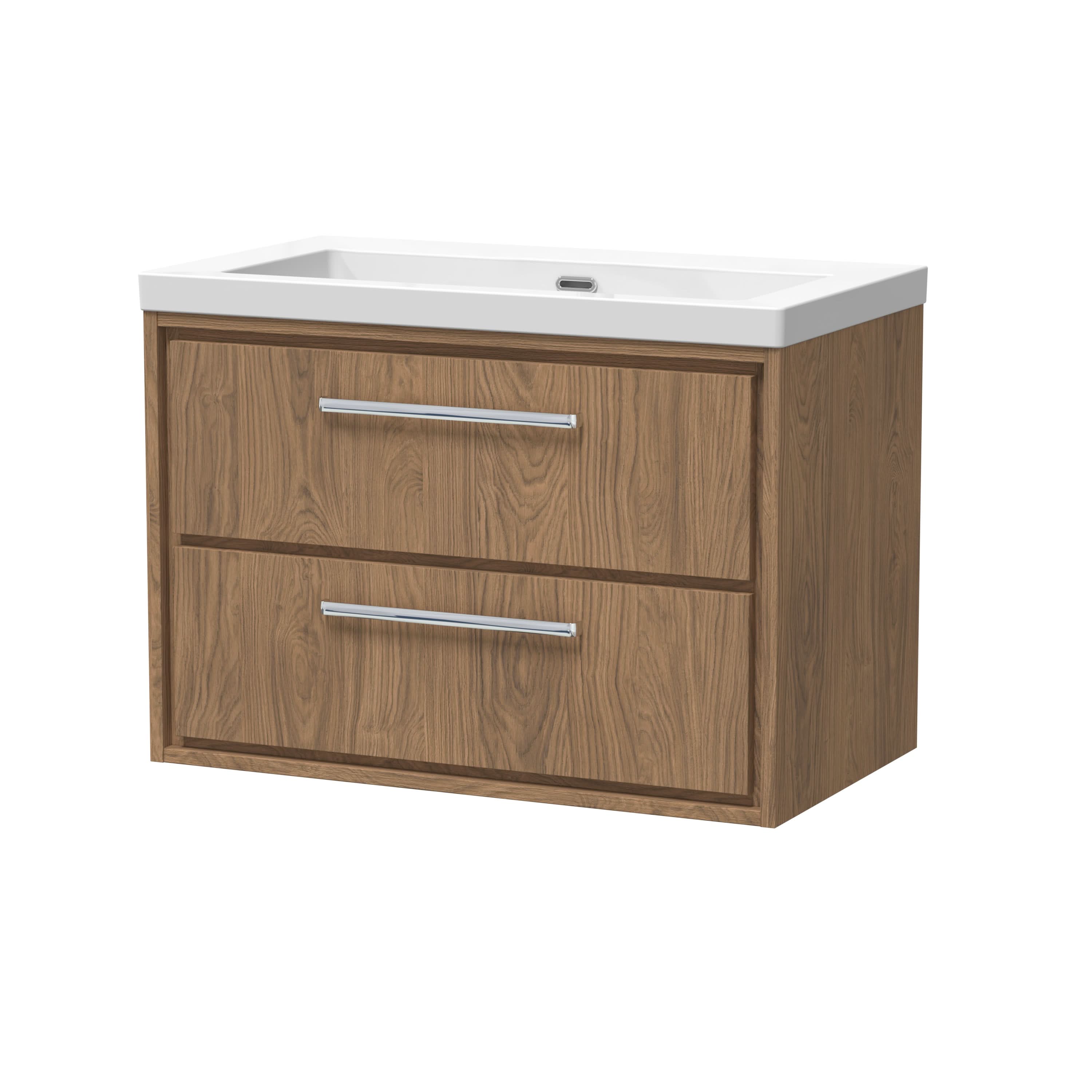 Hudson Reed Lille Wall Hung Vanity Unit with 2 Drawers and Basin, Durable Bathroom Furniture, Modern Bathroom Vanity Unit in White Gloss Finish, 800mm