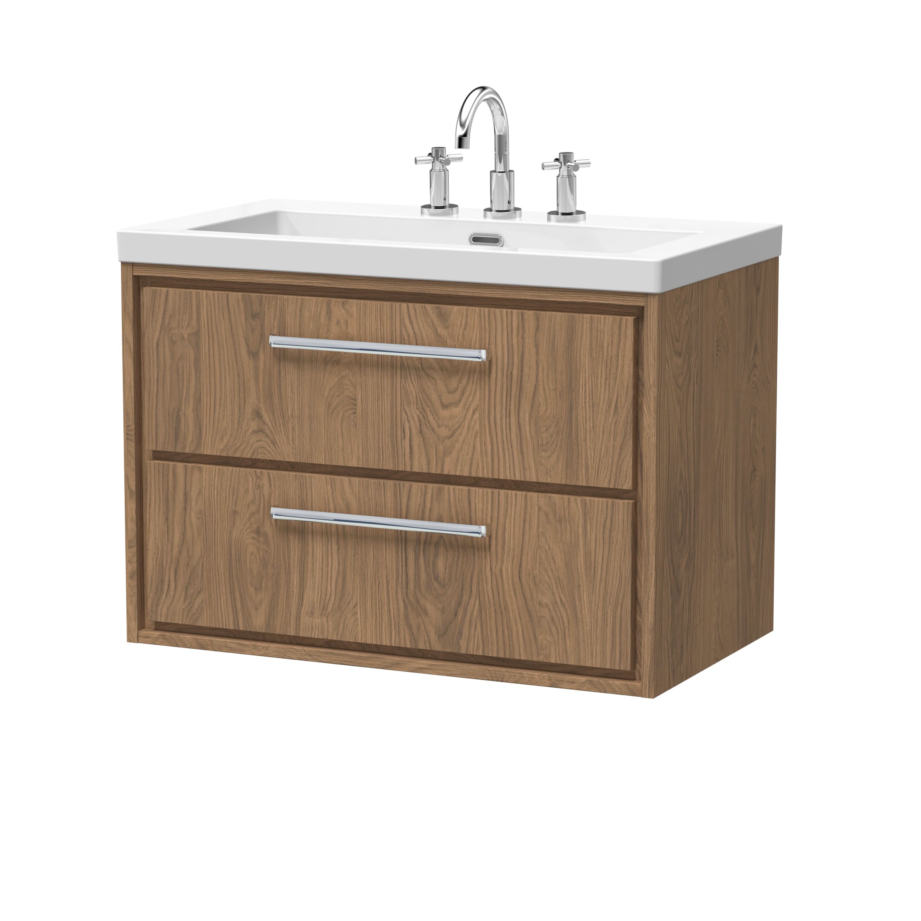 Hudson Reed Lille Wall Hung Vanity Unit with 2 Drawers and 3TH Basin, Durable Bathroom Furniture, Modern Sink Vanity Unit for Bathroom, 800mm