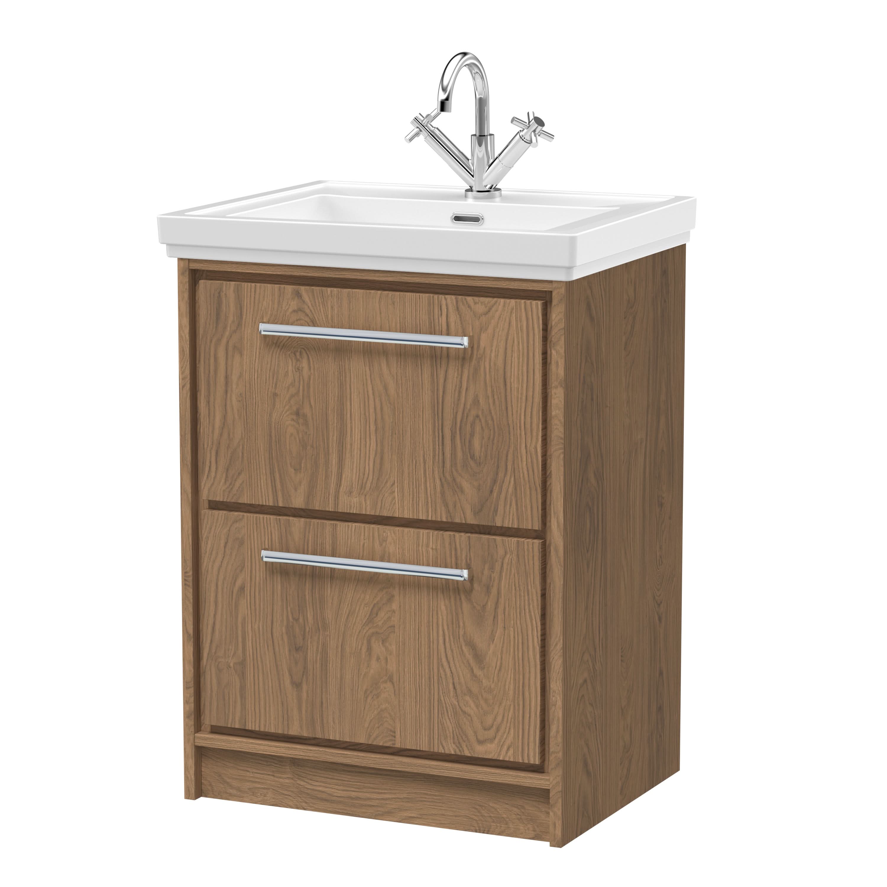 Hudson Reed Lille Floor Standing Vanity Unit with Basin with 2 Drawers, Durable Bathroom Furniture, Modern Sink Vanity Unit for Bathrooms, 600mm