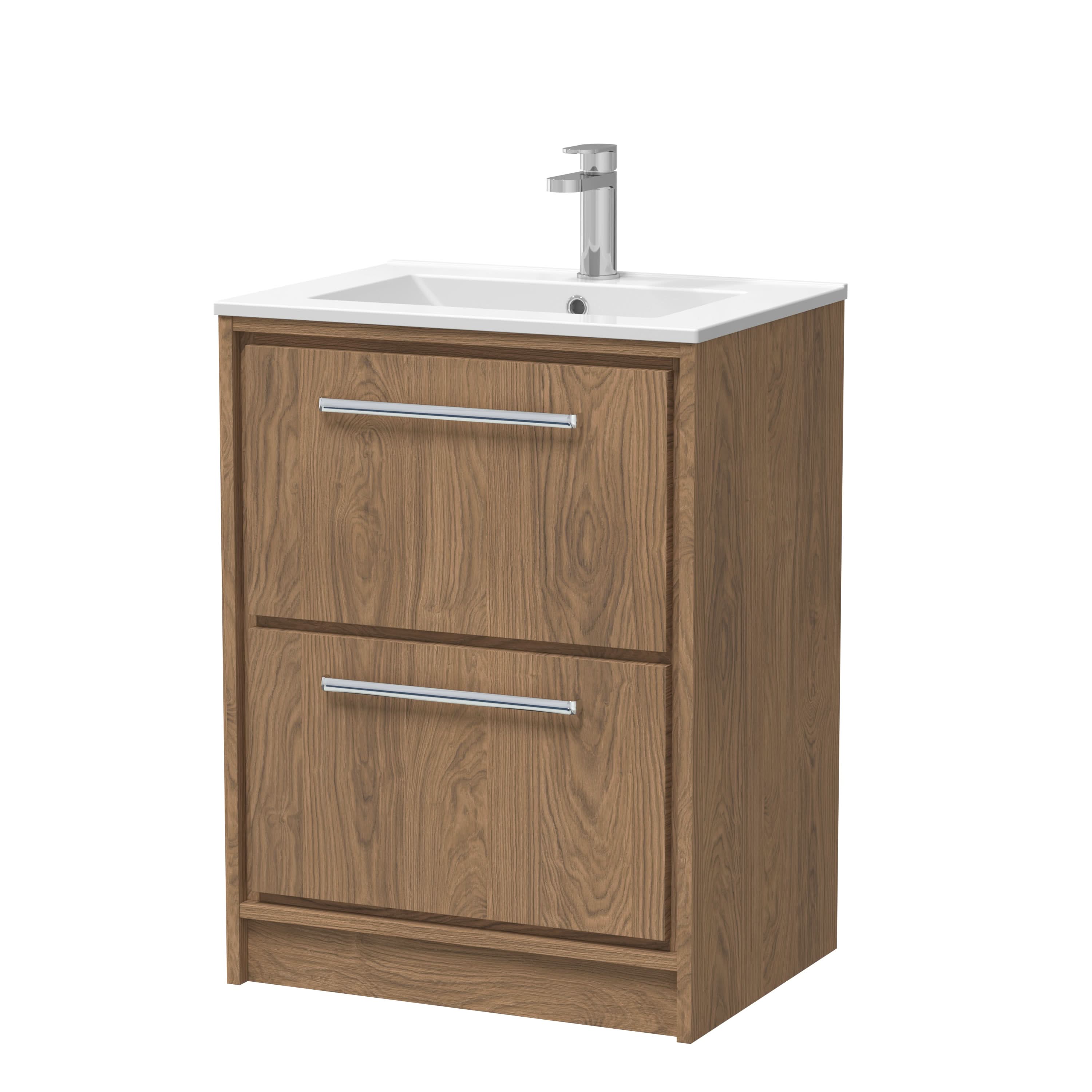 Hudson Reed Lille Floor Standing Vanity Unit with Basin, 2 Drawer Bathroom Sink Vanity Unit, 1 Tap Hole, Compact Vanity Unit in Bathroom, White Finish, 600mm