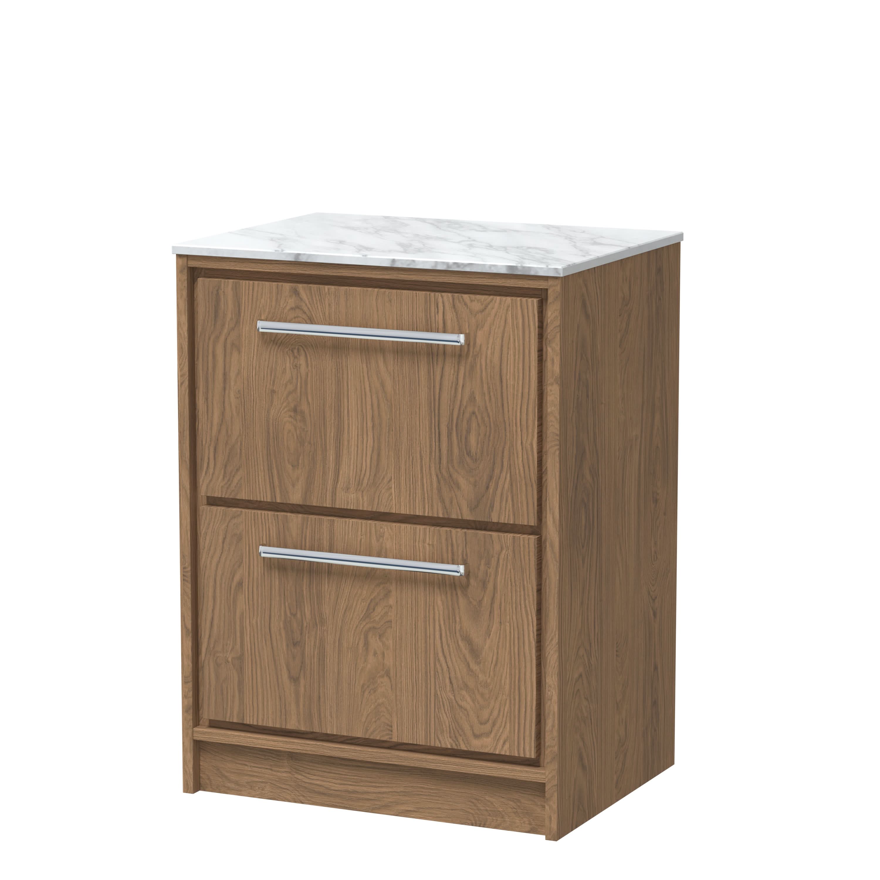 Hudson Reed Lille Countertop Basin Vanity Unit with Marble Worktop, Durable Bathroom Furniture, 2 Drawer Modern Vanity Unit, Luxury Bathroom Furniture, White Finish, 600mm