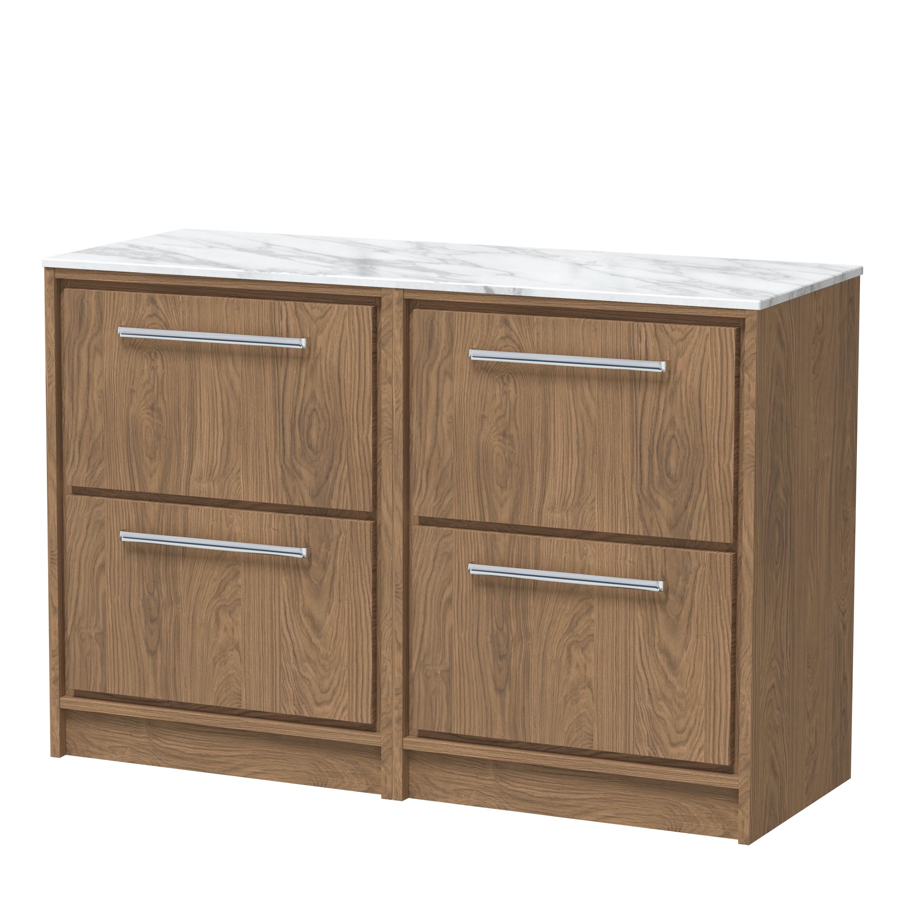 Hudson Reed Lille Countertop Basin Vanity Unit with Marble Worktop, 4 Drawer Modern Vanity Unit, Luxury Bathroom Furniture, White Counter Top Vanity Unit, 1200mm