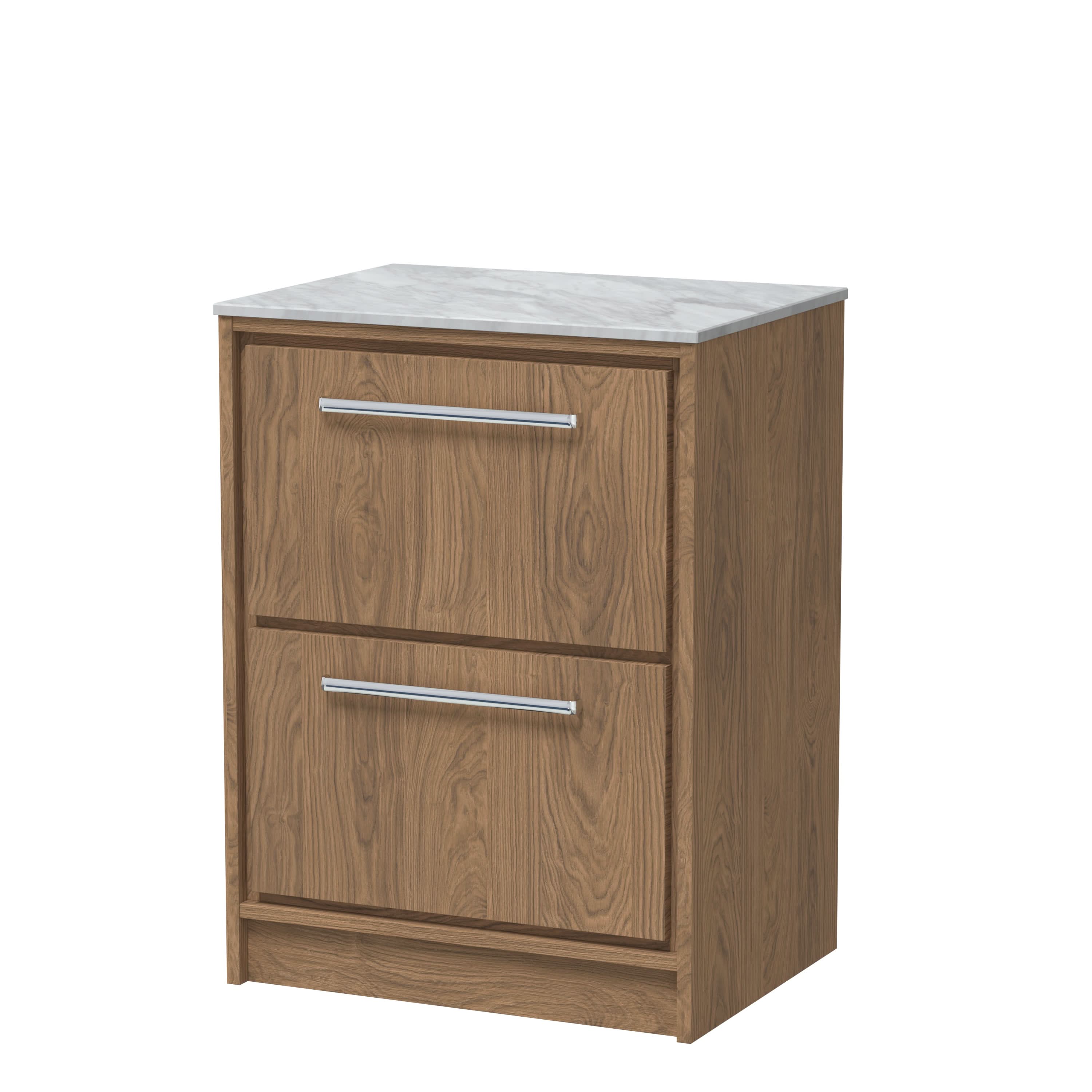 Hudson Reed Lille Countertop Basin Vanity Unit with Marble Worktop, 2 Drawer Modern Vanity Unit, Luxury Bathroom Storage, White Counter Top Cabinet, 600mm