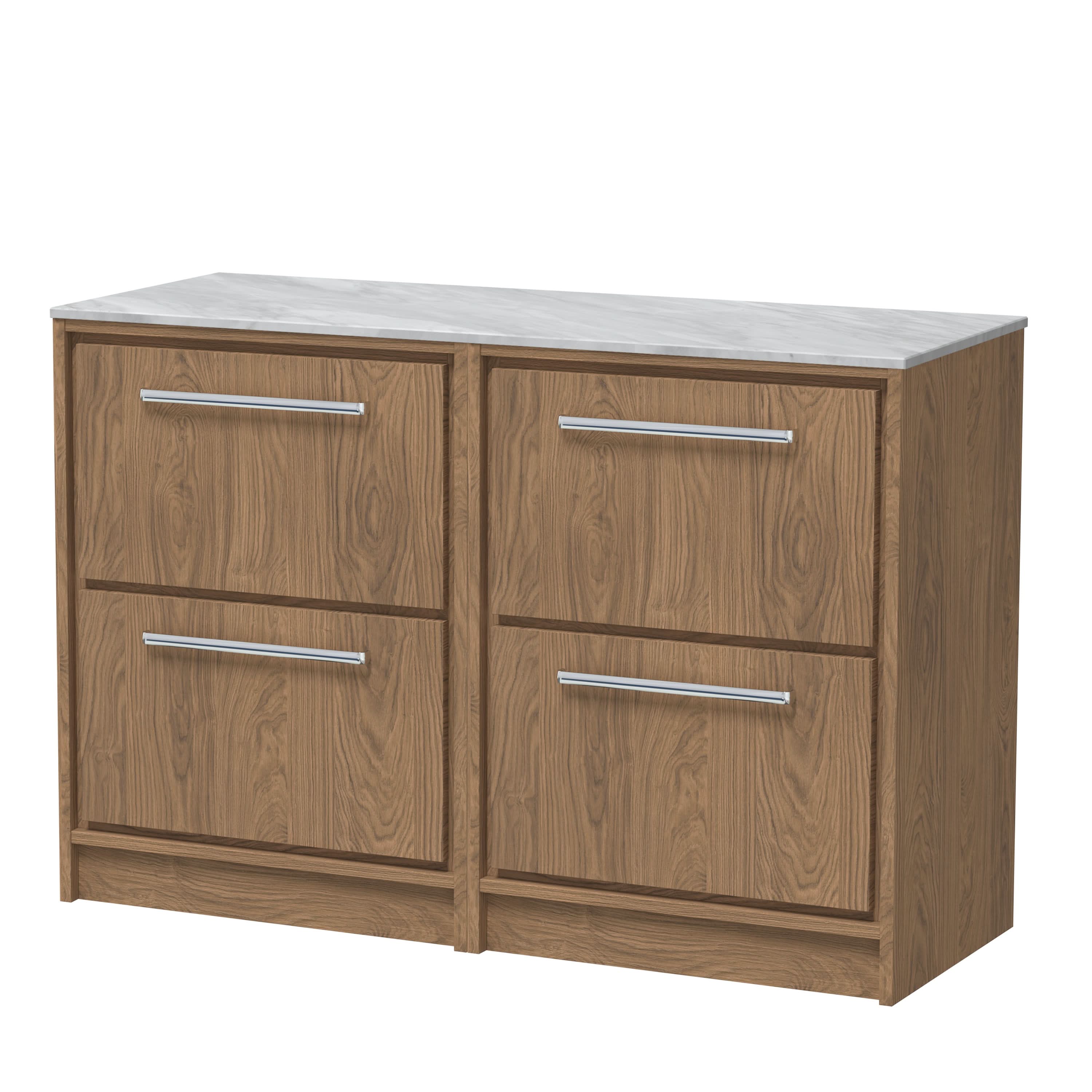 Hudson Reed Lille Countertop Basin Vanity Unit with Marble Worktop, 4 Drawer Modern Vanity Unit, Luxury Bathroom Storage, White Counter Top Vanity Unit, 1200mm
