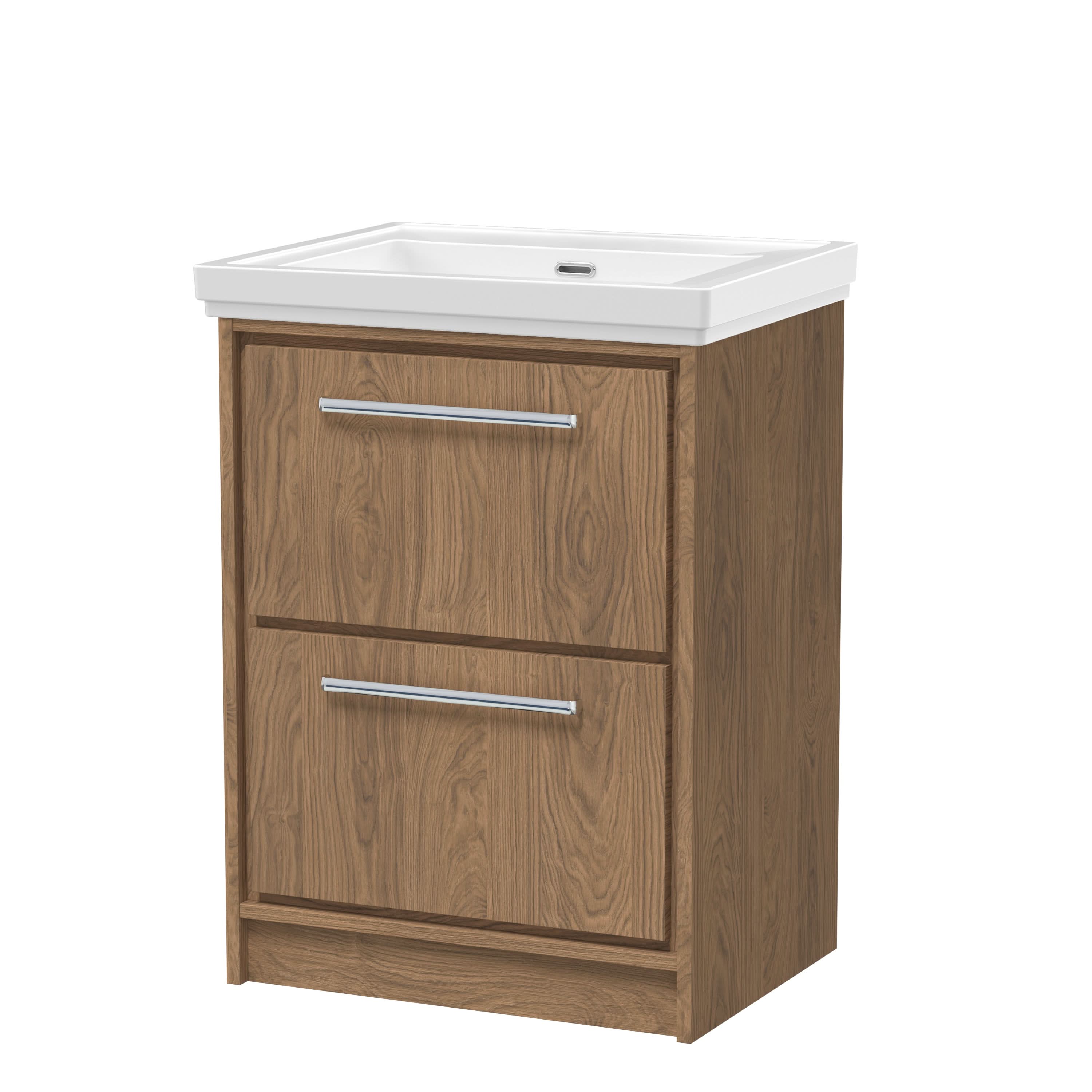 Hudson Reed Lille Floor Standing Vanity Unit with Basin, 2 Drawer Sink Vanity Unit, Durable Bathroom Furniture, Contemporary Bathroom Vanity Unit in White Finish, 600mm