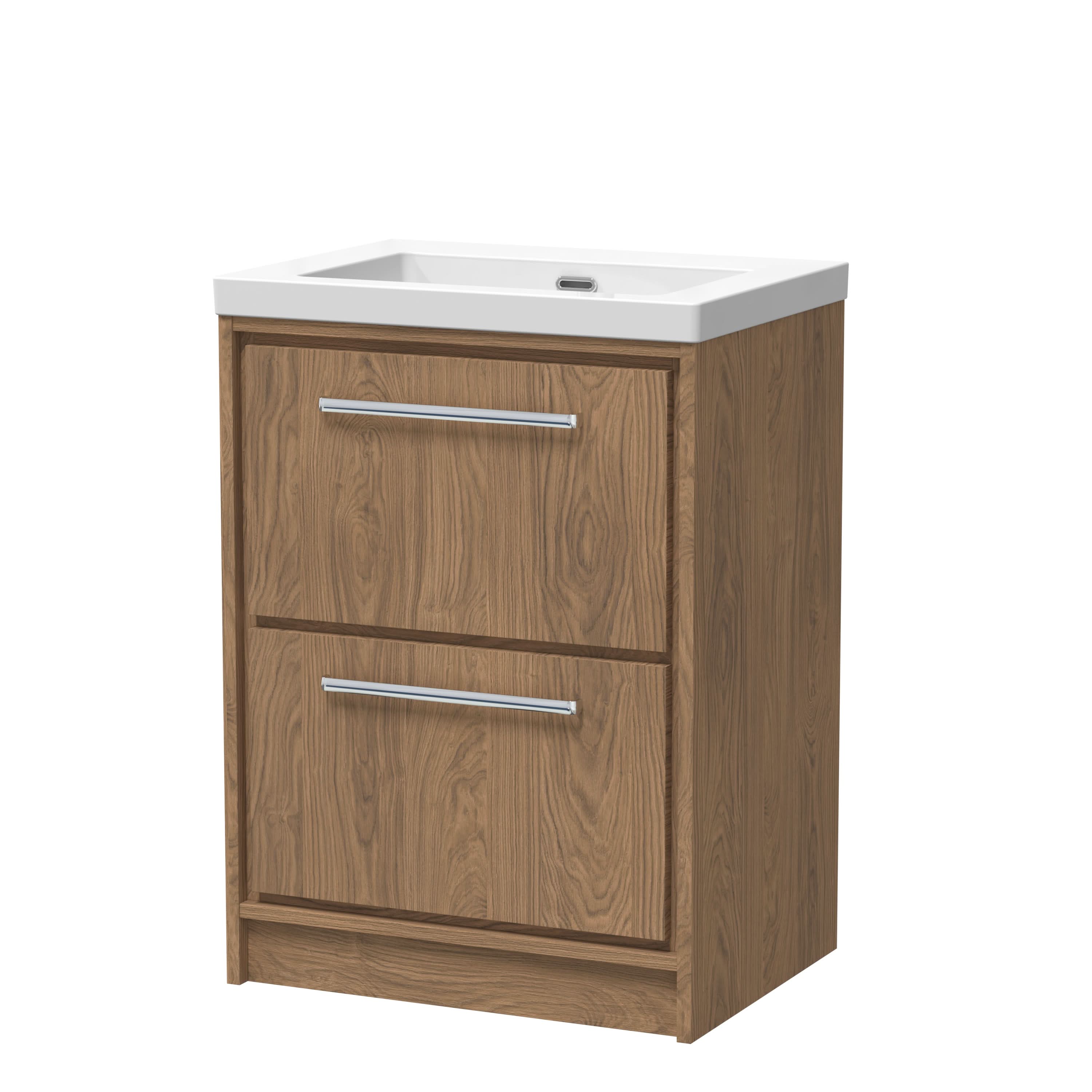 Hudson Reed Lille Floor Standing Vanity Unit with Basin, 2 Drawer Sink Vanity Unit, Durable Bathroom Furniture, Modern Bathroom Vanity Unit in White, 600mm