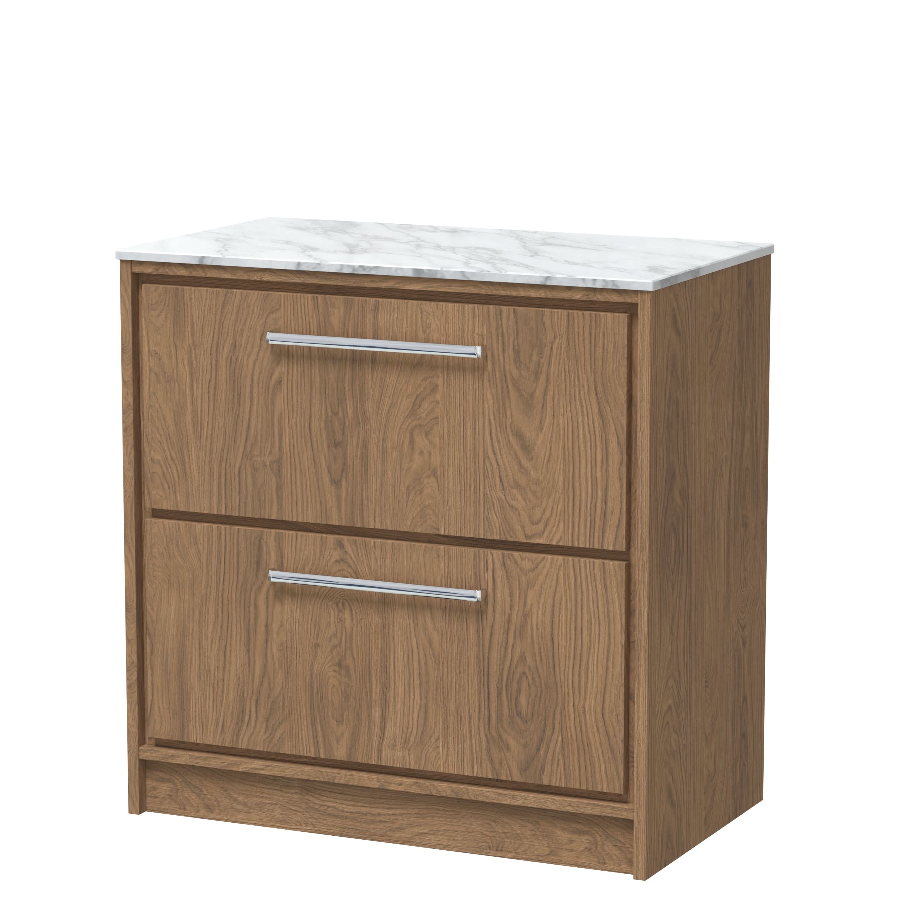 Hudson Reed Lille Countertop Basin Unit with Marble Top, Modern Vanity Unit with Drawers, Luxury Counter Top Vanity Unit in Antique Oak, 810mm