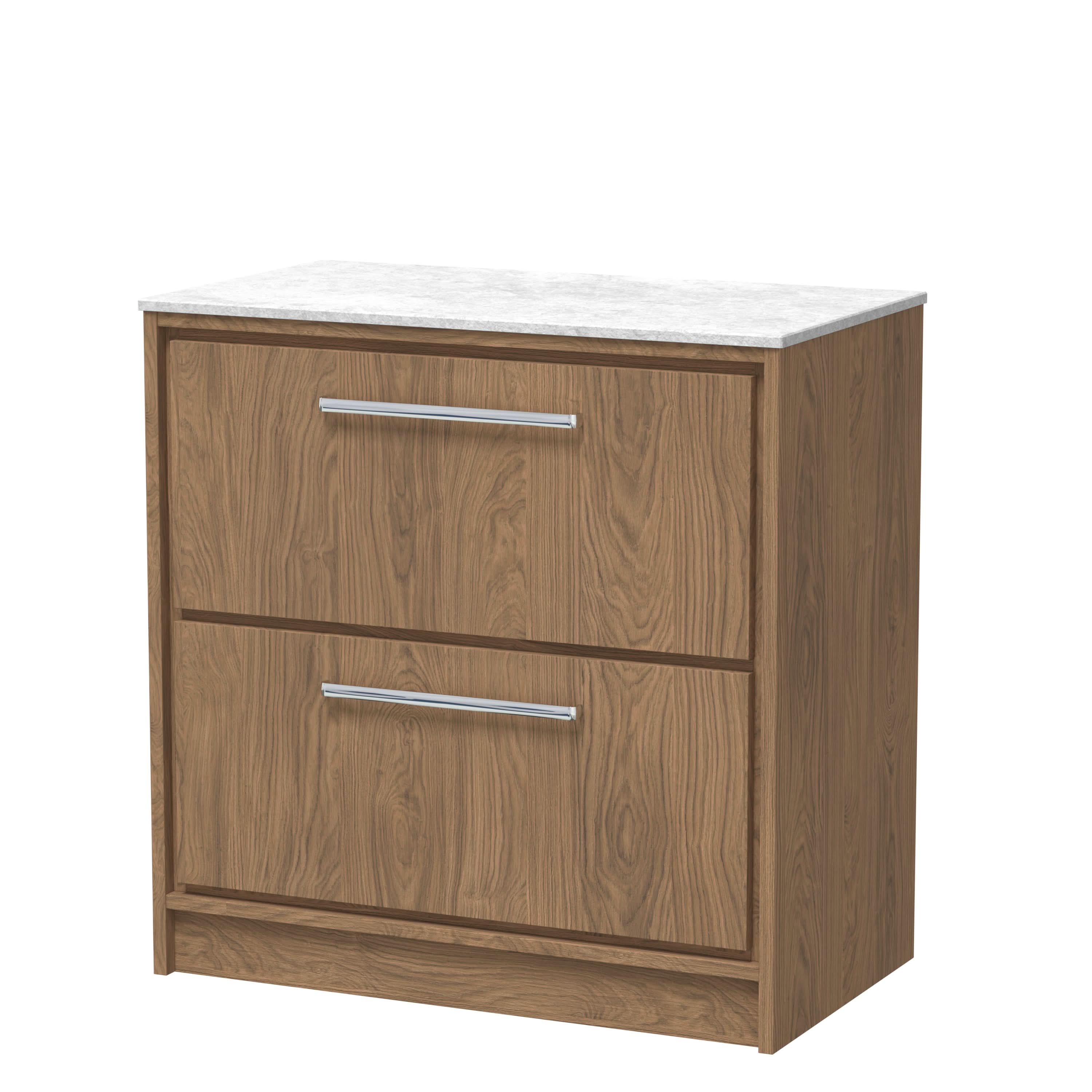 Hudson Reed Lille Countertop Basin Unit, Marble Top Floor Standing Vanity Unit with Drawers, Modern Bathroom Cabinet in Antique Oak, 810mm