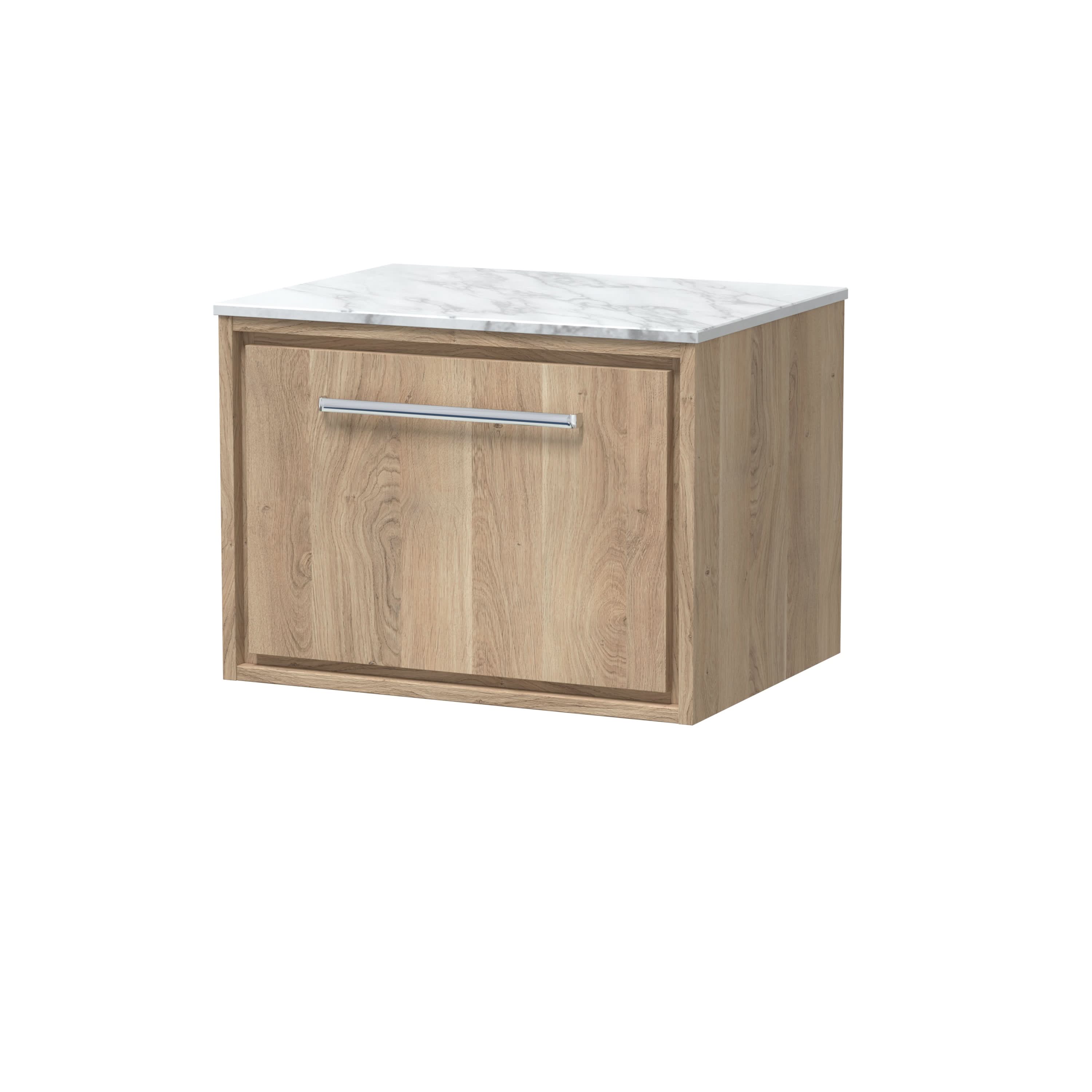 Hudson Reed Lille Wall Hung Countertop Vanity Unit, Durable Bathroom Furniture, Marble Top Luxury Vanity Unit with Drawers for Modern Bathrooms in Bleached Oak, 610mm