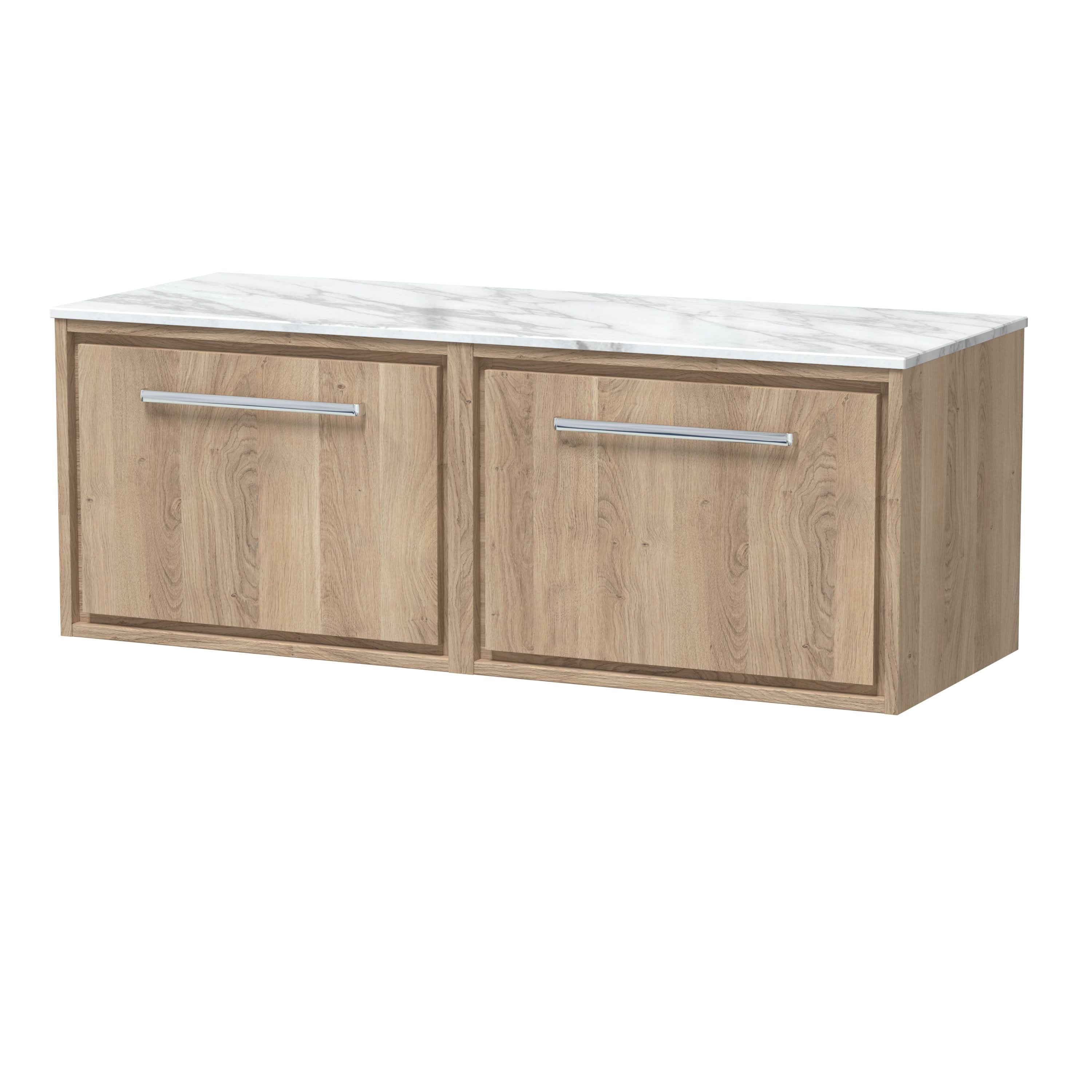 Hudson Reed Lille Wall Hung Countertop Vanity Unit, Durable Bathroom Furniture, Double Drawer Marble Top Luxury Vanity for Modern Bathrooms in Bleached Oak, 1210mm